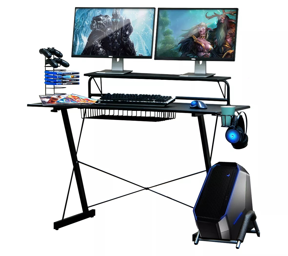 Techni Sport Carbon Gaming Desk withShelves