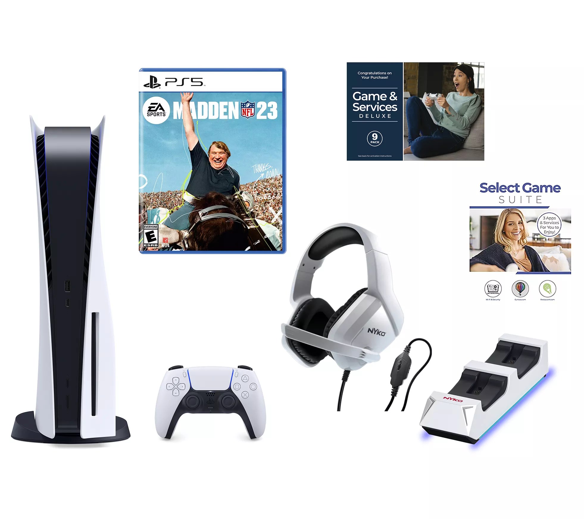 PS5 Console w/ Madden 23, Nyko Headset, ChargeBase, & Voucher