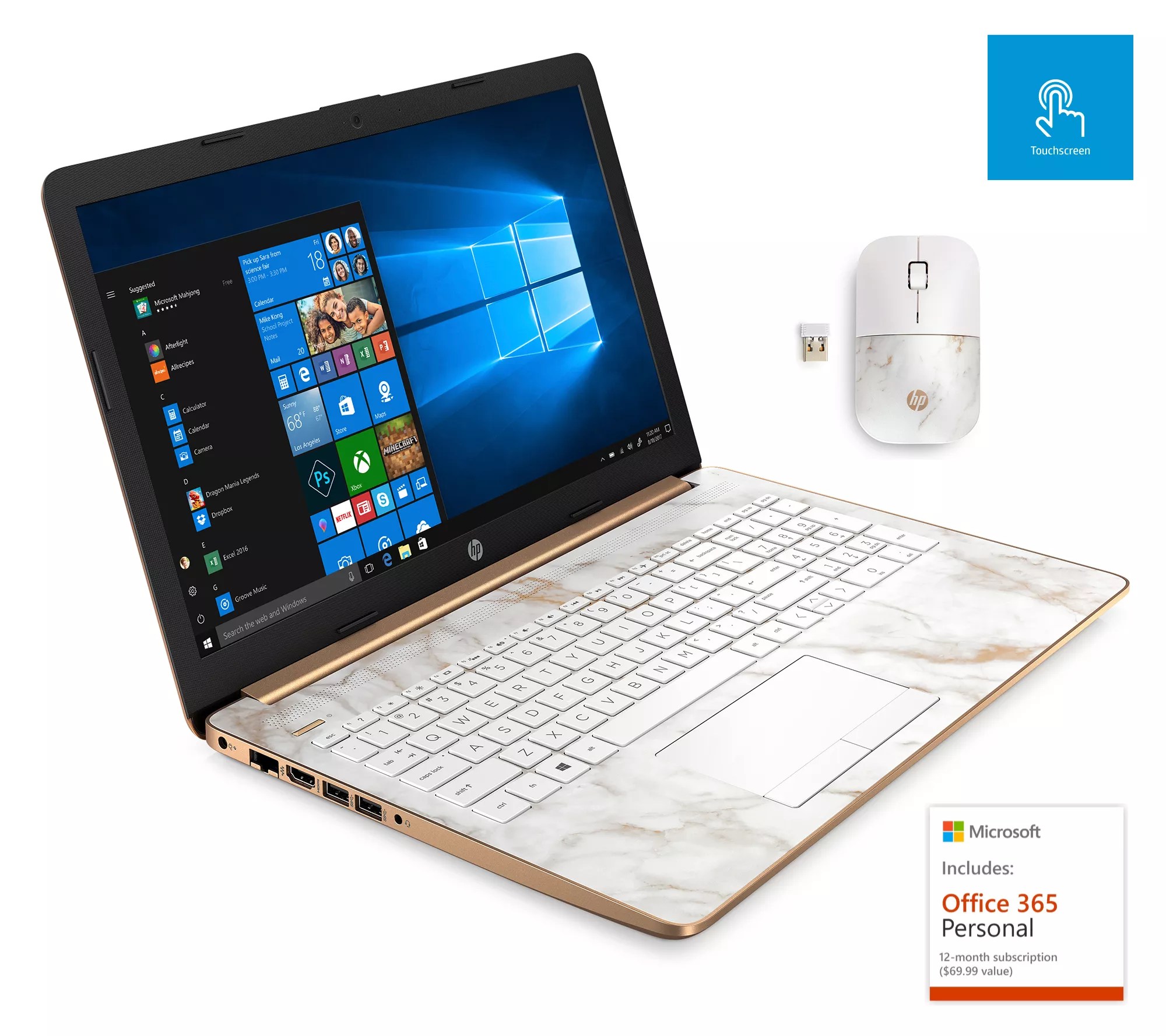 HP 17" Touch Laptop R7 12GB RAM 2TB HDD w/ 3Yr Tech, Mouse & Office