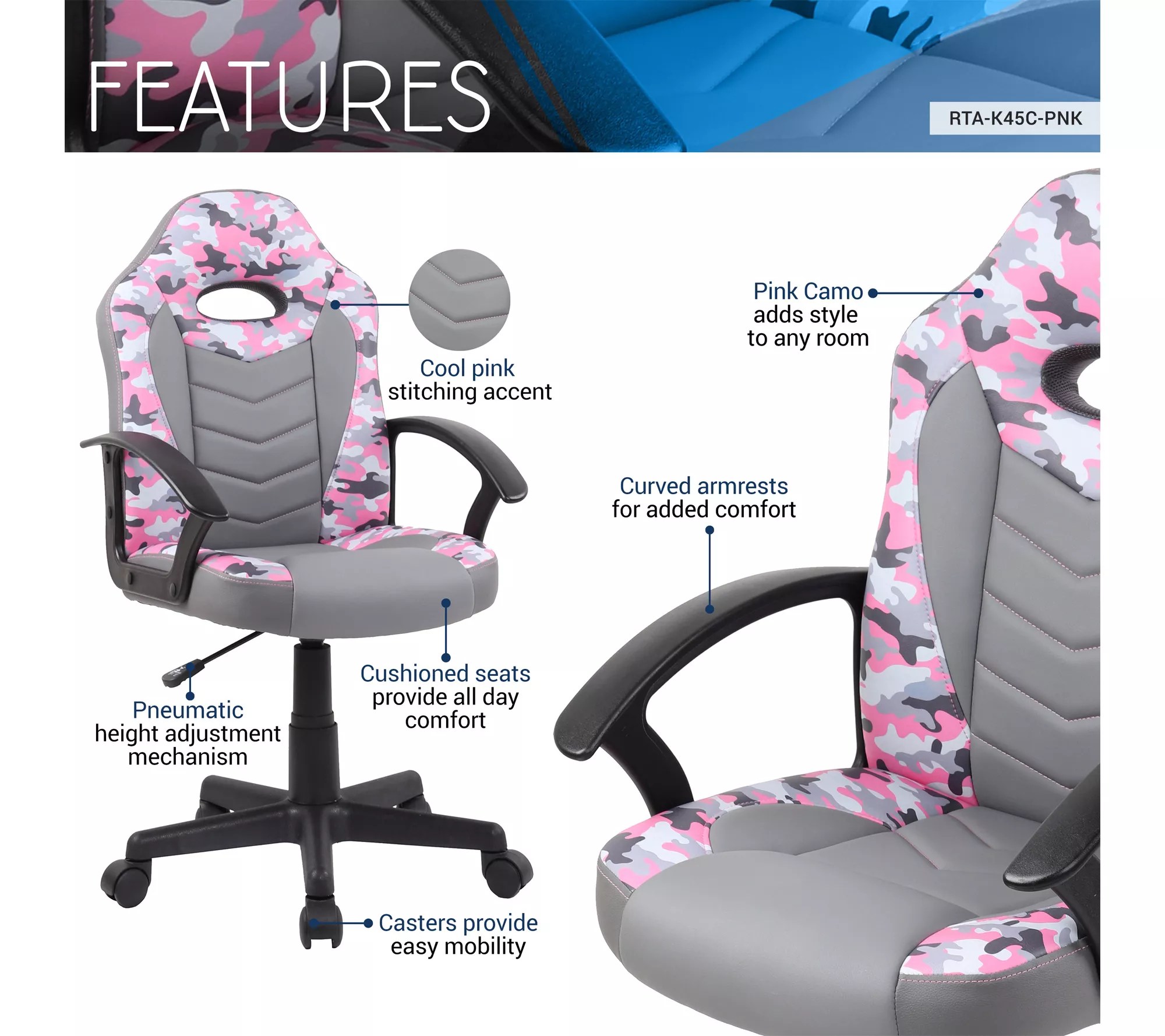 Techni Mobili Kid's Adjustable Gaming Racer Sty le Chair