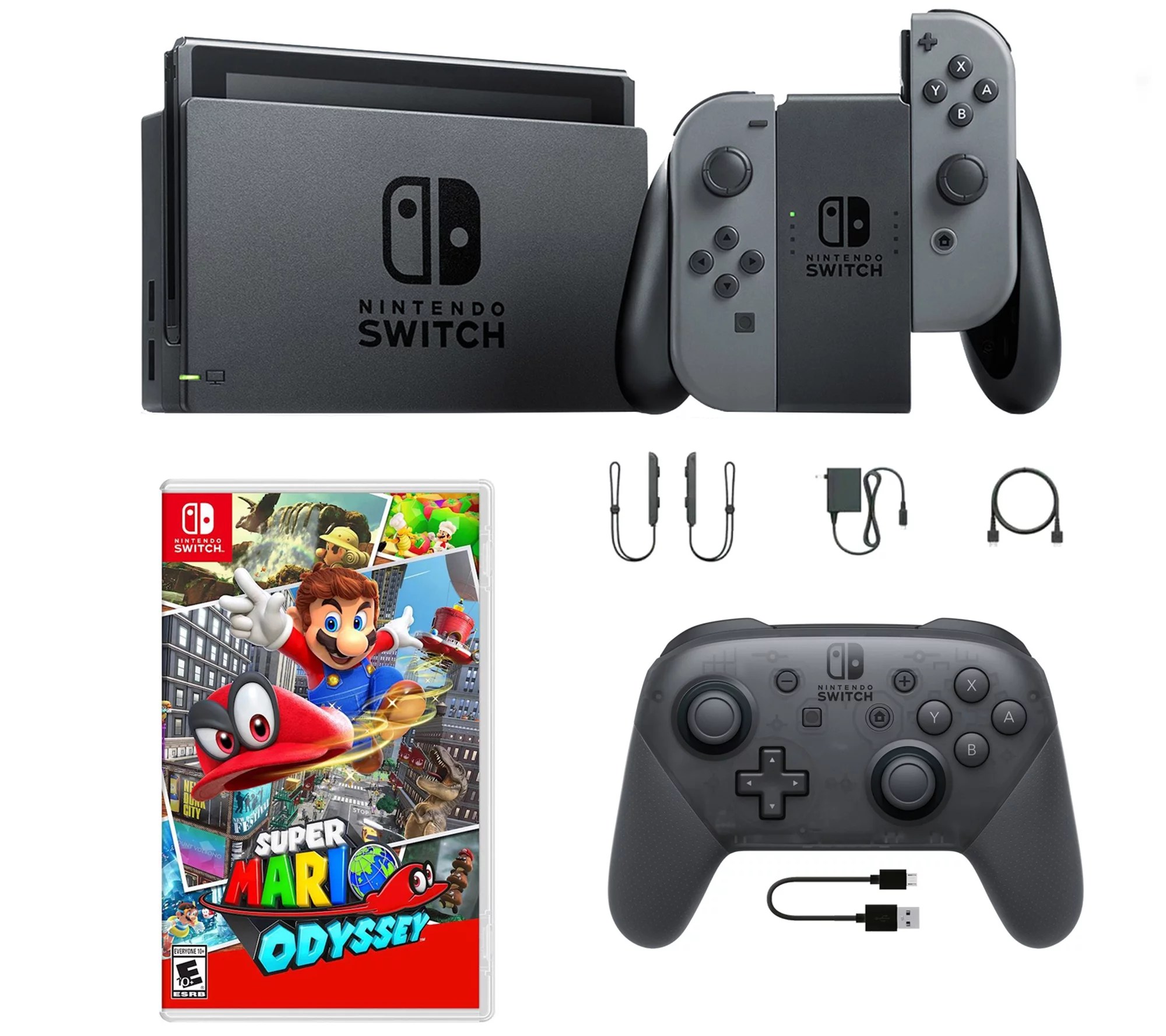 Nintendo Switch Gray with Mario Odyssey and ProController