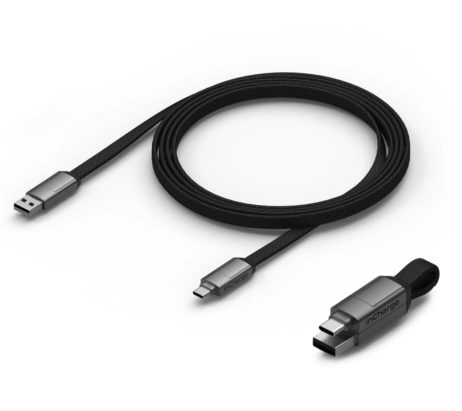 inCharge 6in1 Charging Cable Keychain w/ 5' Max Cable Rolling Square