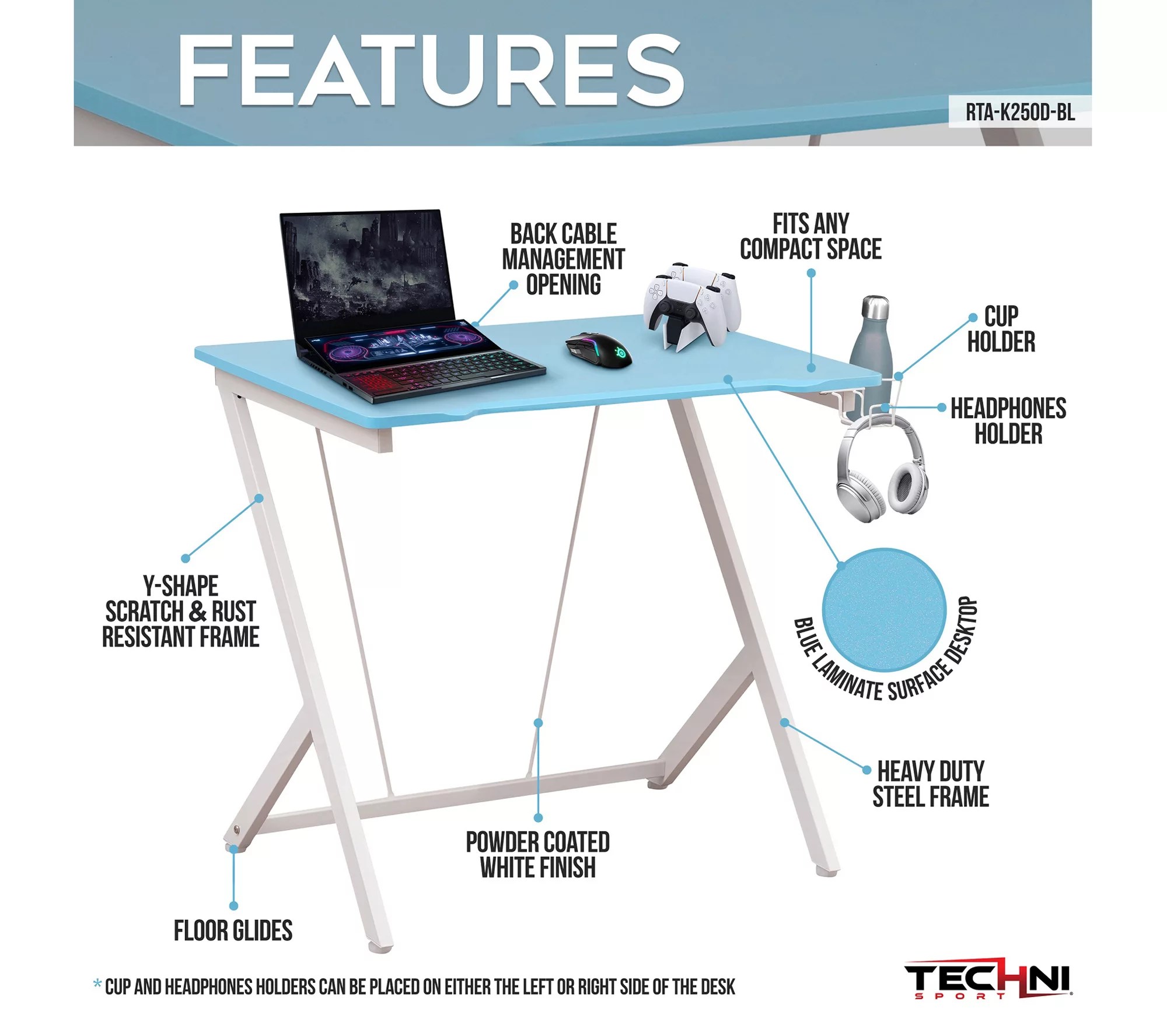 Techni Sport 23.62" Rectangular Kids Computer Gaming Desk