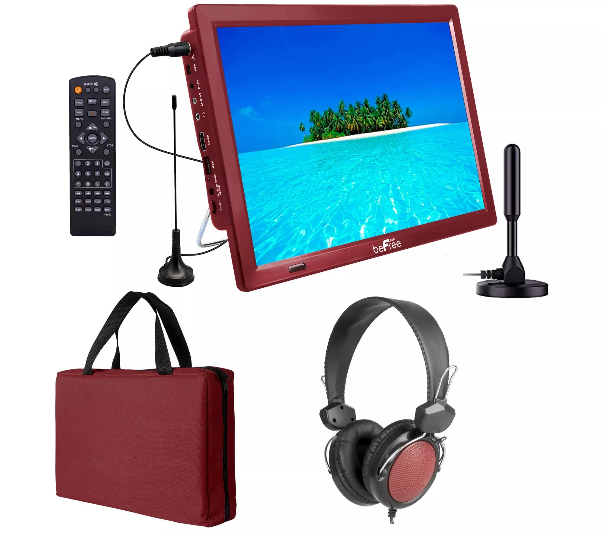 beFree 14" Portable LED TV with Antenna, Headphones & Travel Bag