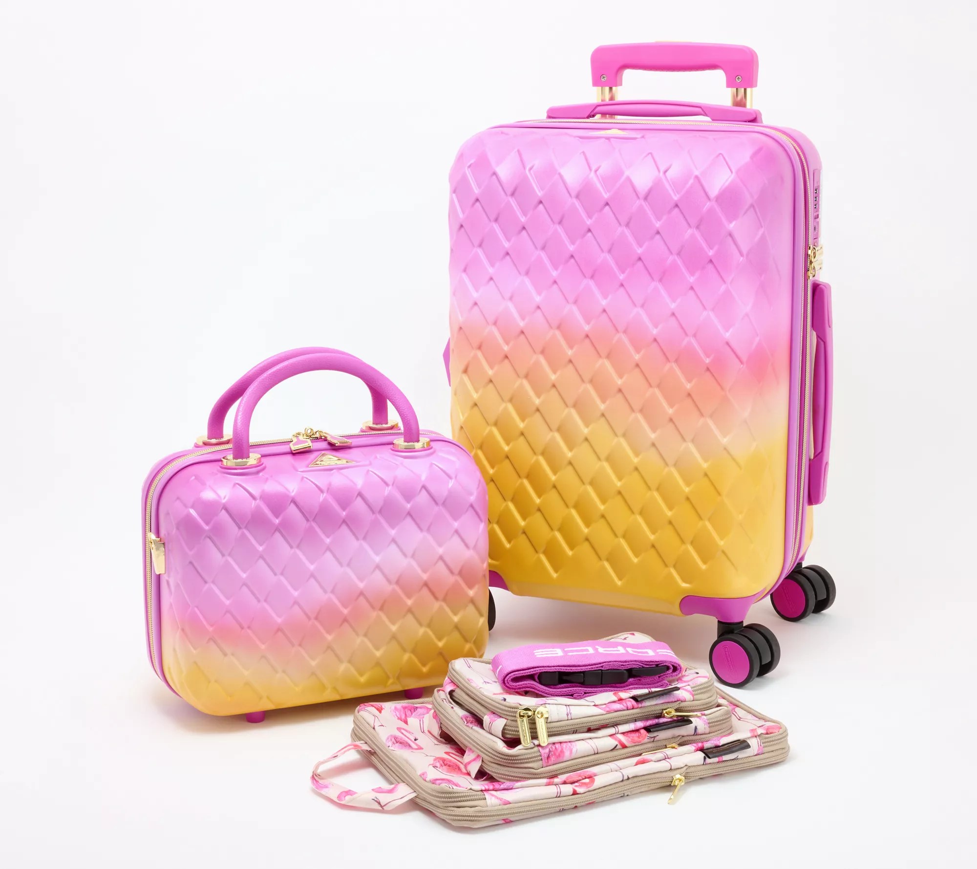 (QVC) Triforce Hardside CarryOn with Beauty Case and 3 Packing Cubes