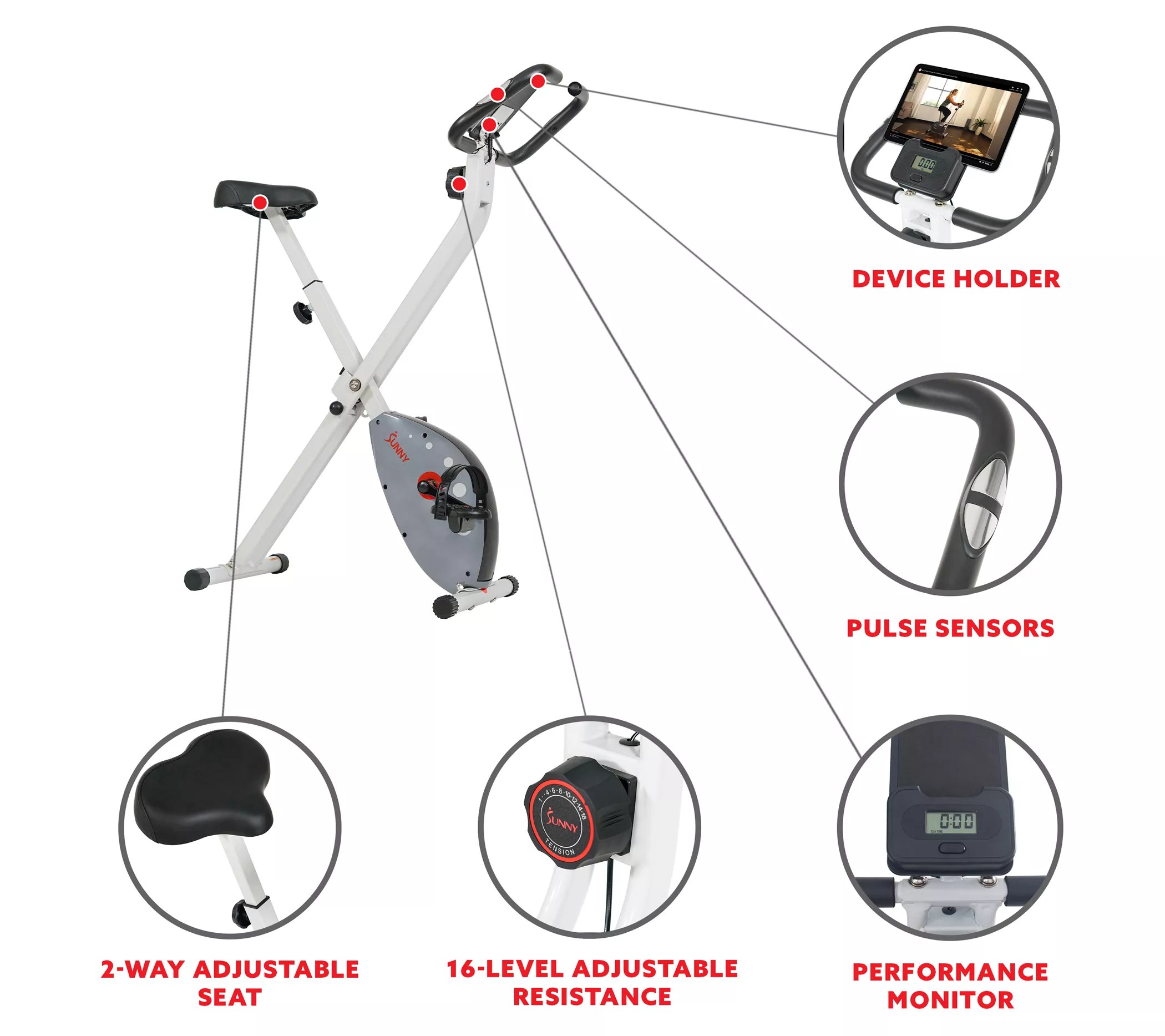 Sunny Health Fitness Foldable Exercise Bike SFB2989