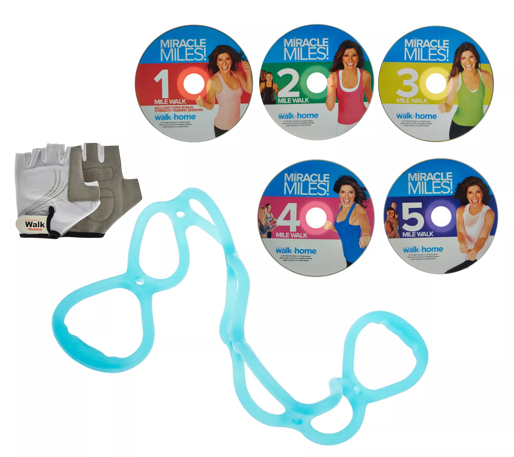 Leslie Sansone Miracle Miles 5 DVD Set with Sculpting Band & Gloves