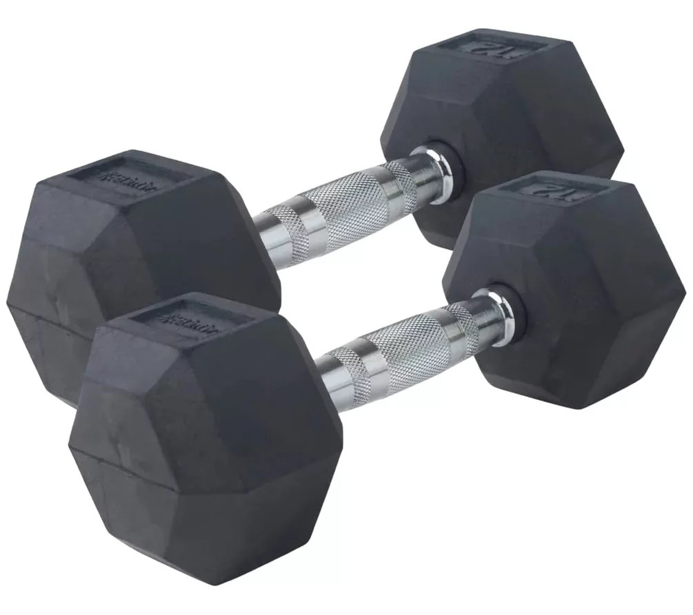 Bintiva Rubber Coated Hex 15lb Dumbbell Set