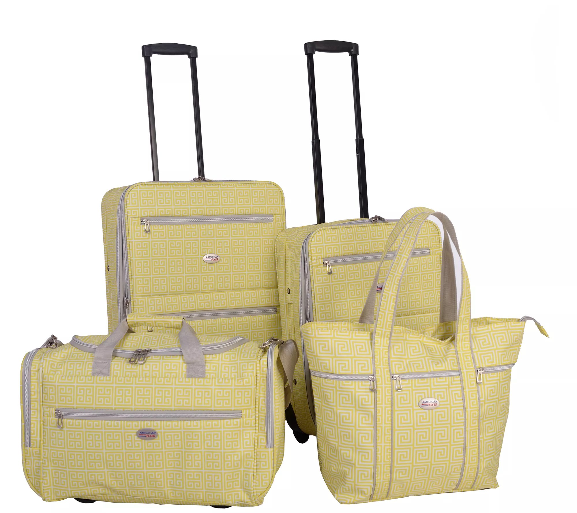 American Flyer Greek Key 4Piece Rolling Luggage Set