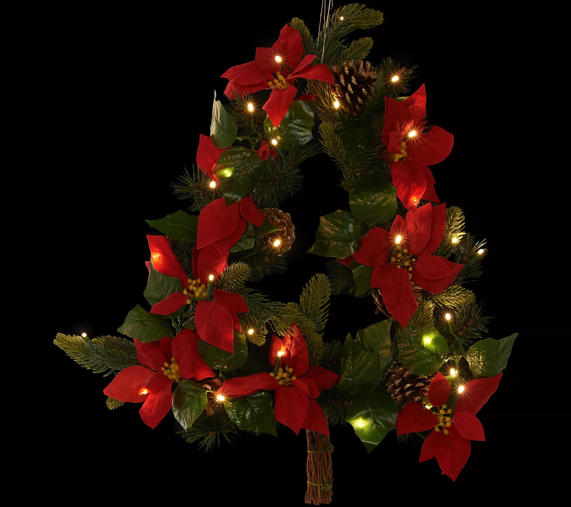 "As Is" Casa ZetaJones Indoor/Outdoor Lit Poinsettia Wreath w/ timer