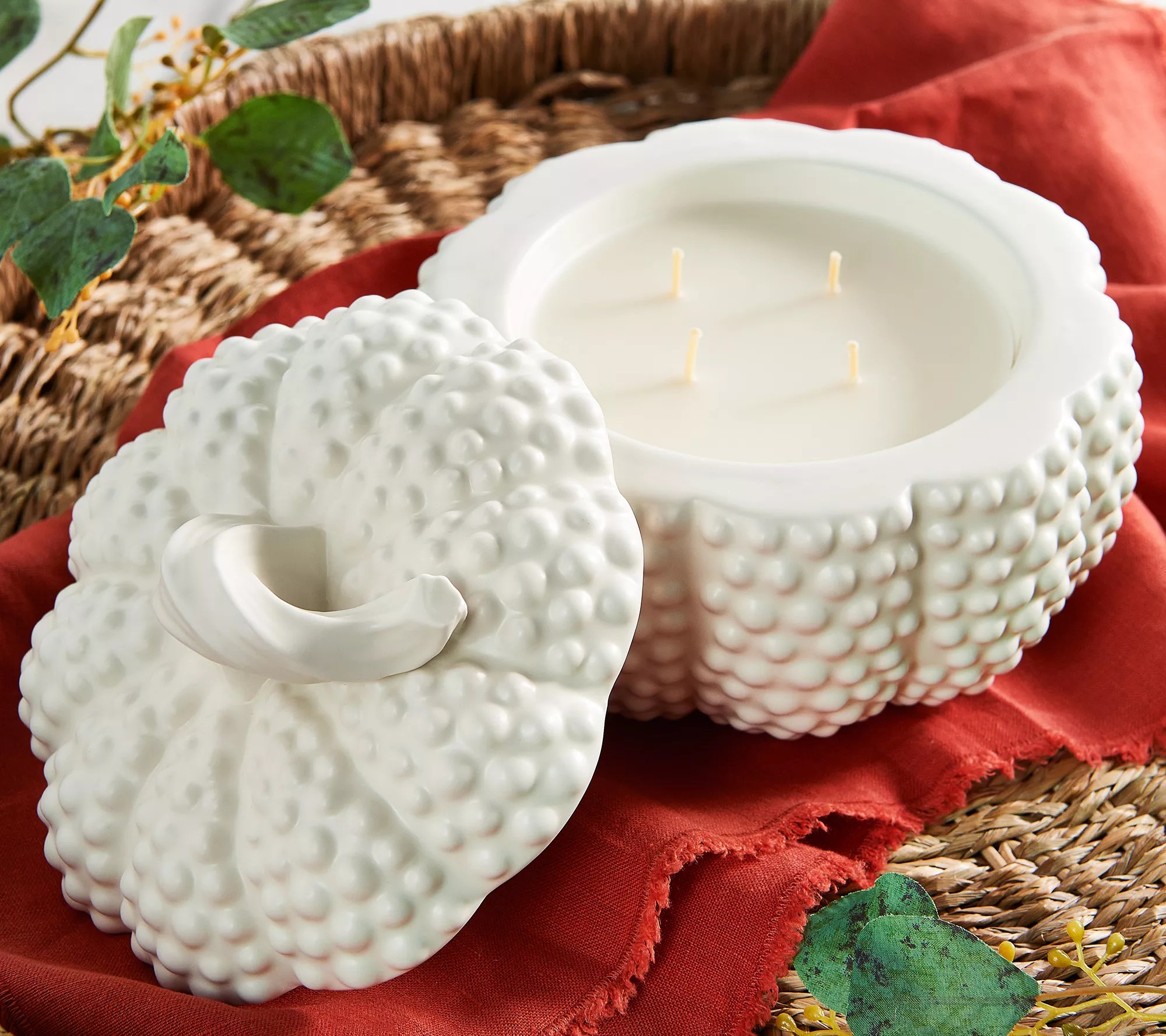 HomeWorx by Slatkin & Co. White 14oz Filled Hobnail Pumpkin Candle