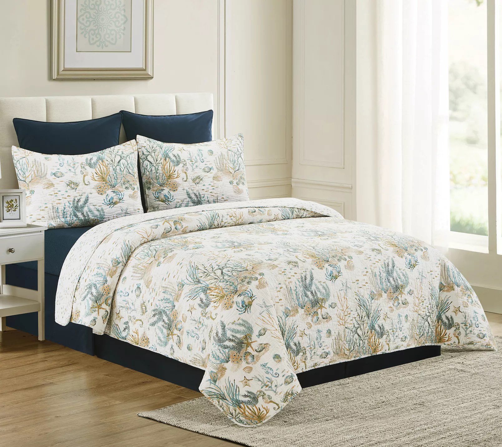 Cerulean Shores 3Piece Cotton King Quilt Set by Valerie