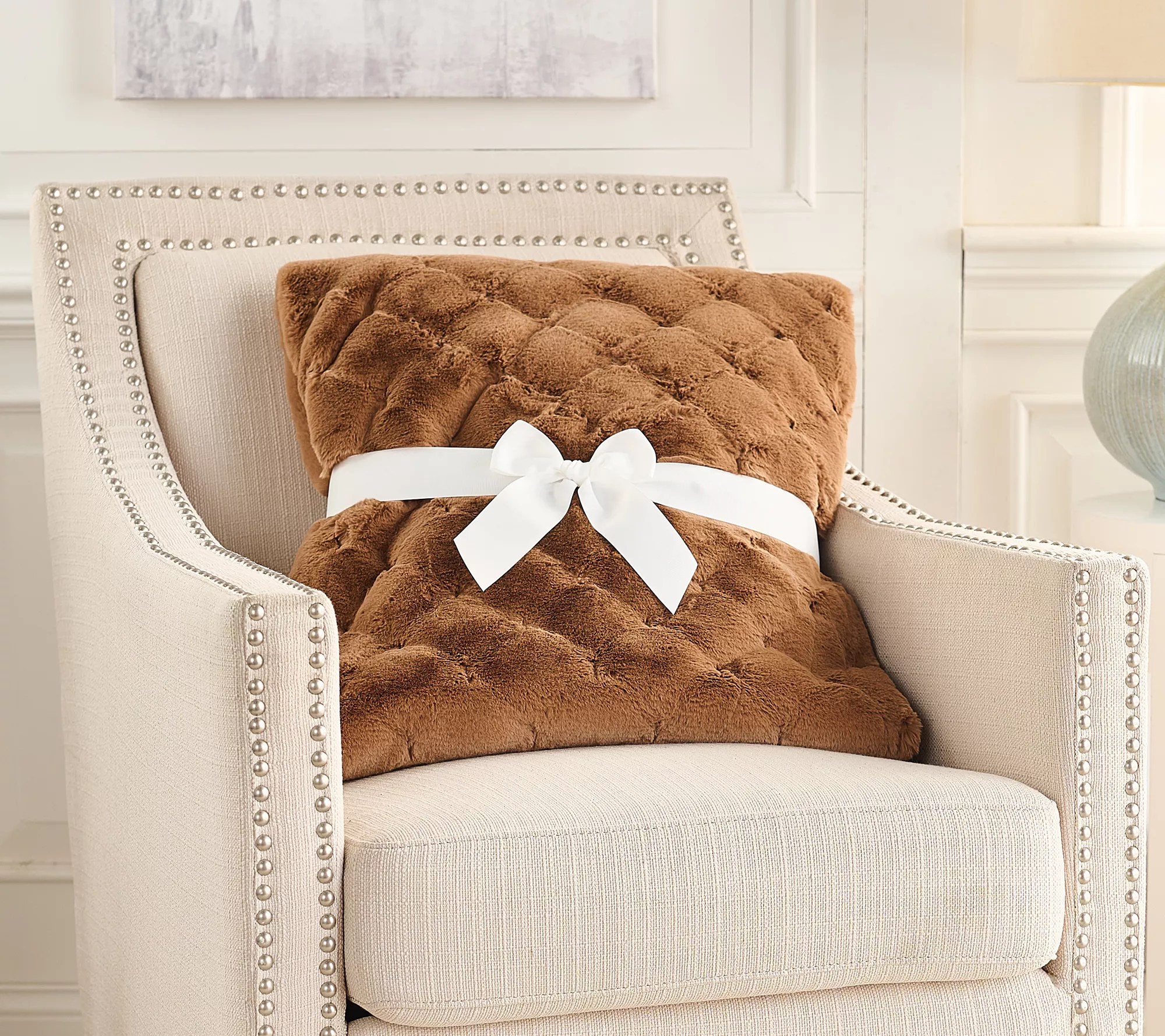 Dennis Basso Sculpted Quilt Faux Fur Throw w/ Fox Border