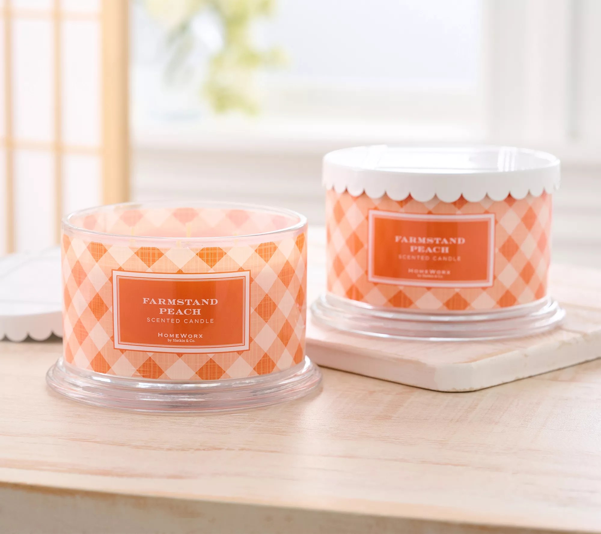 HomeWorx by Slatkin & Co. S/2 Farmstand Peach 18oz Candles
