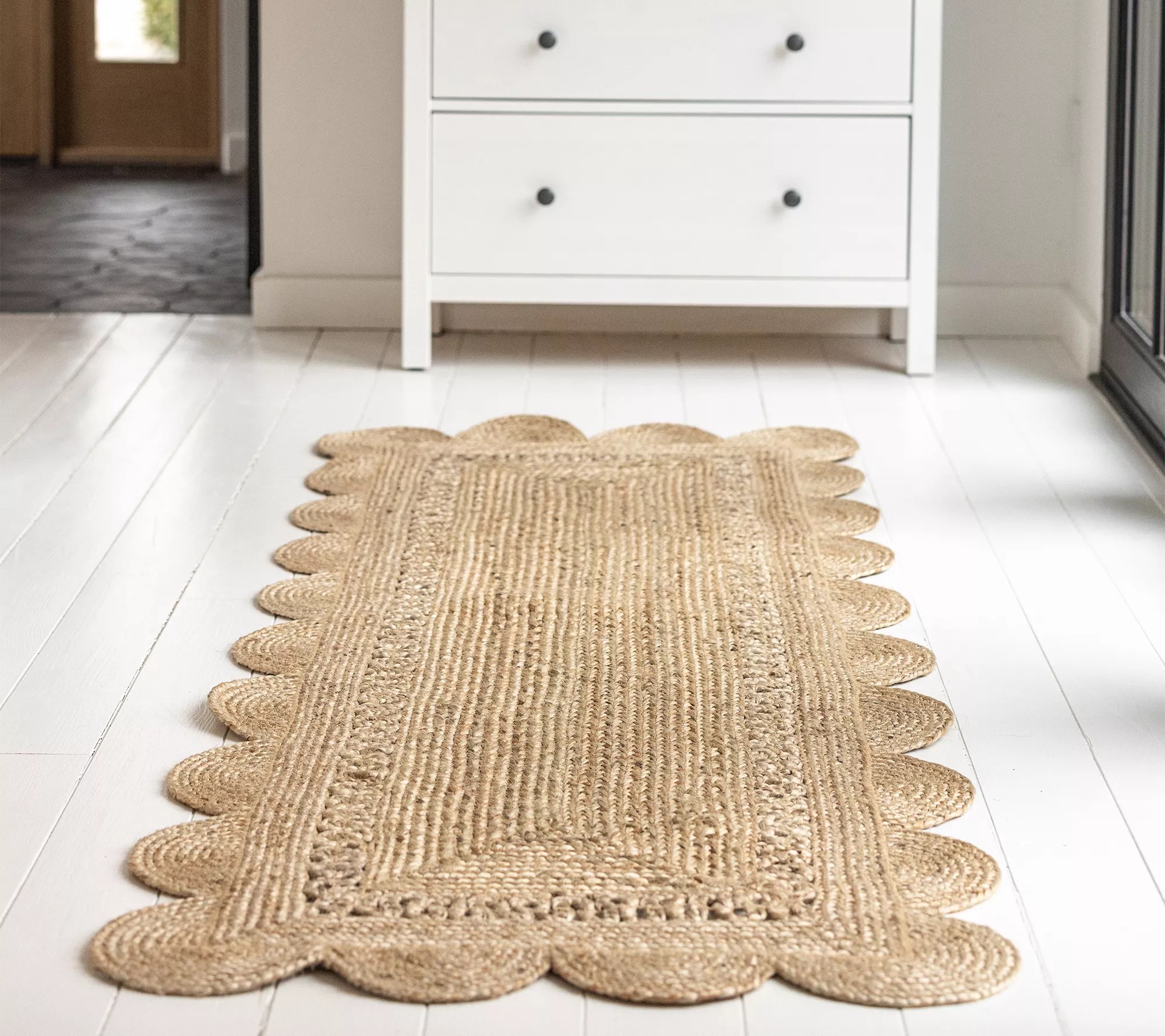 "As Is" 2.7'x7' Scalloped Braided Jute Runner Rug by Bright Bazaar