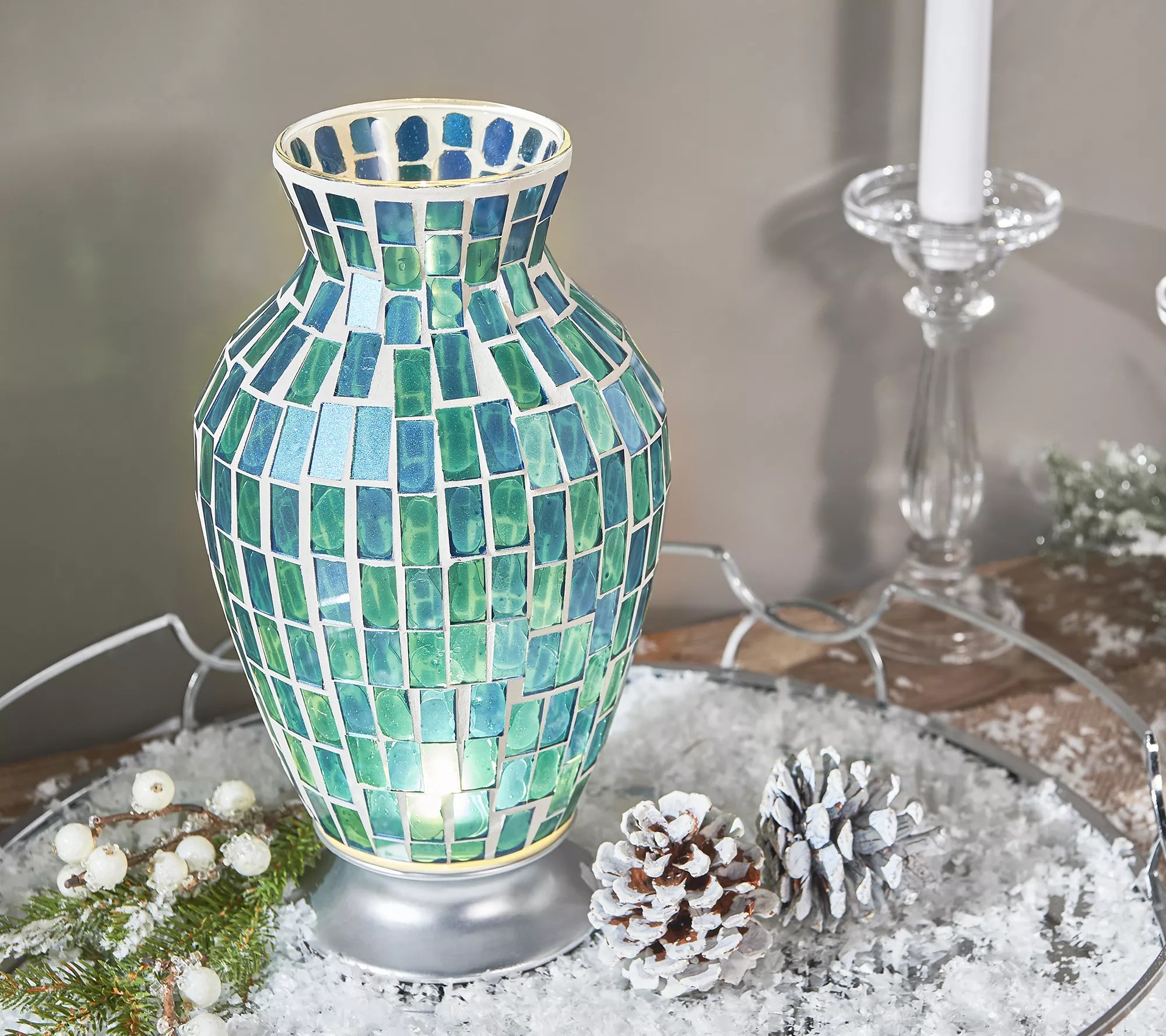 Pearlescent Mosaic PlugIn Accent Lamp by Valerie by Valerie