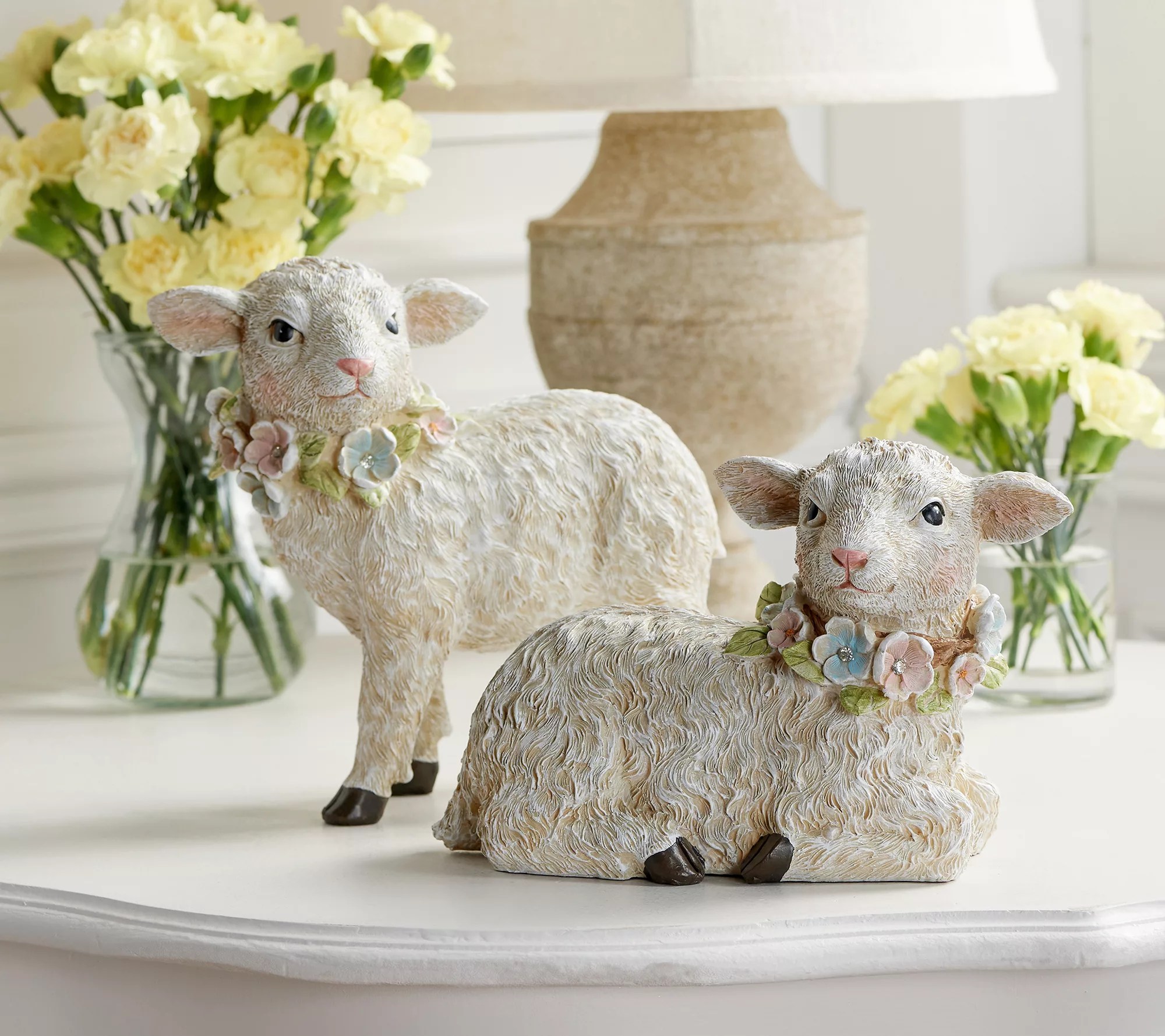 Set of 2 Baby Lamb Figures with Jeweled Garlands by Valerie