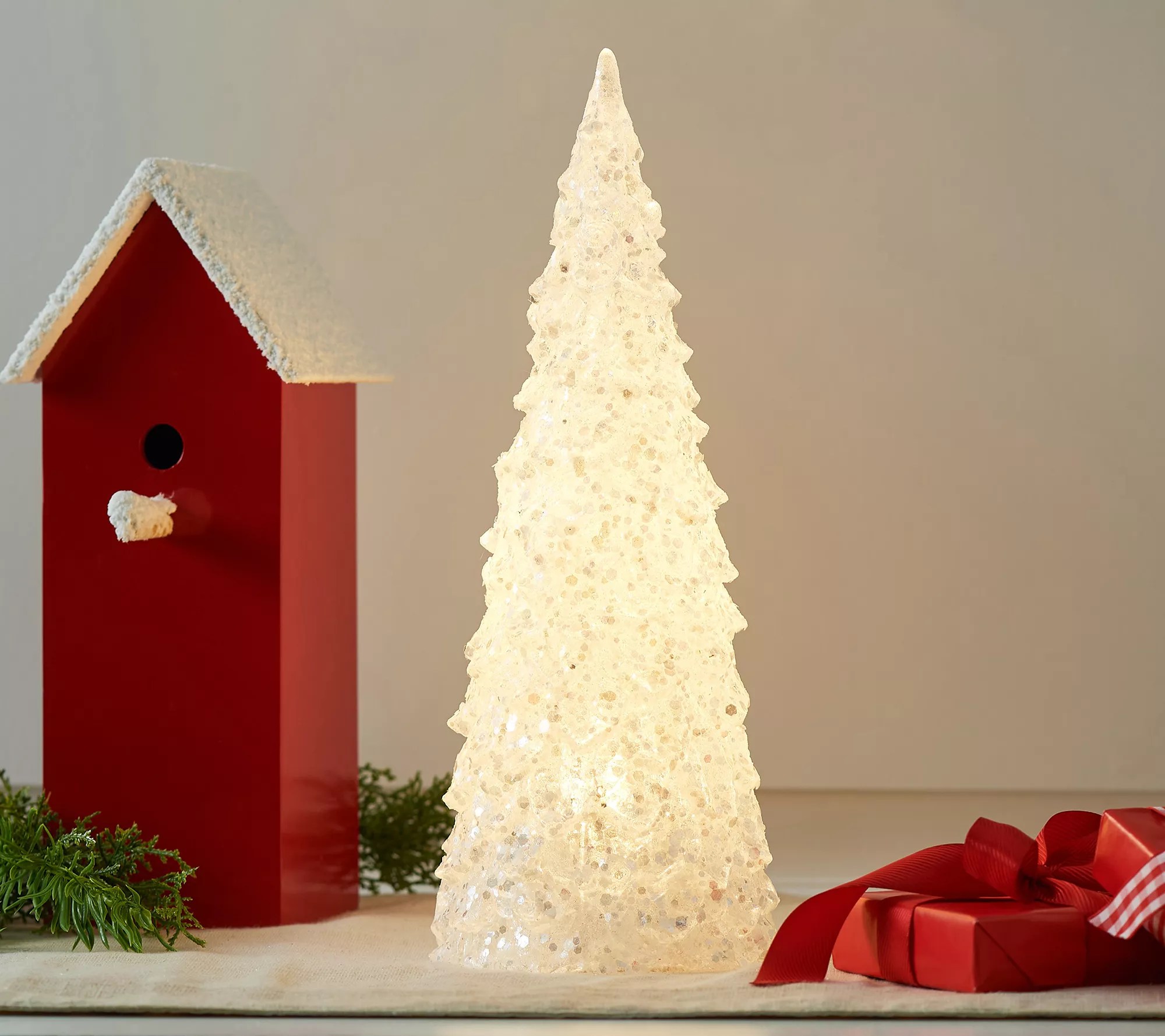 14" Illuminated Glistening Tree w/Clear & Color Morph Lights by Valerie