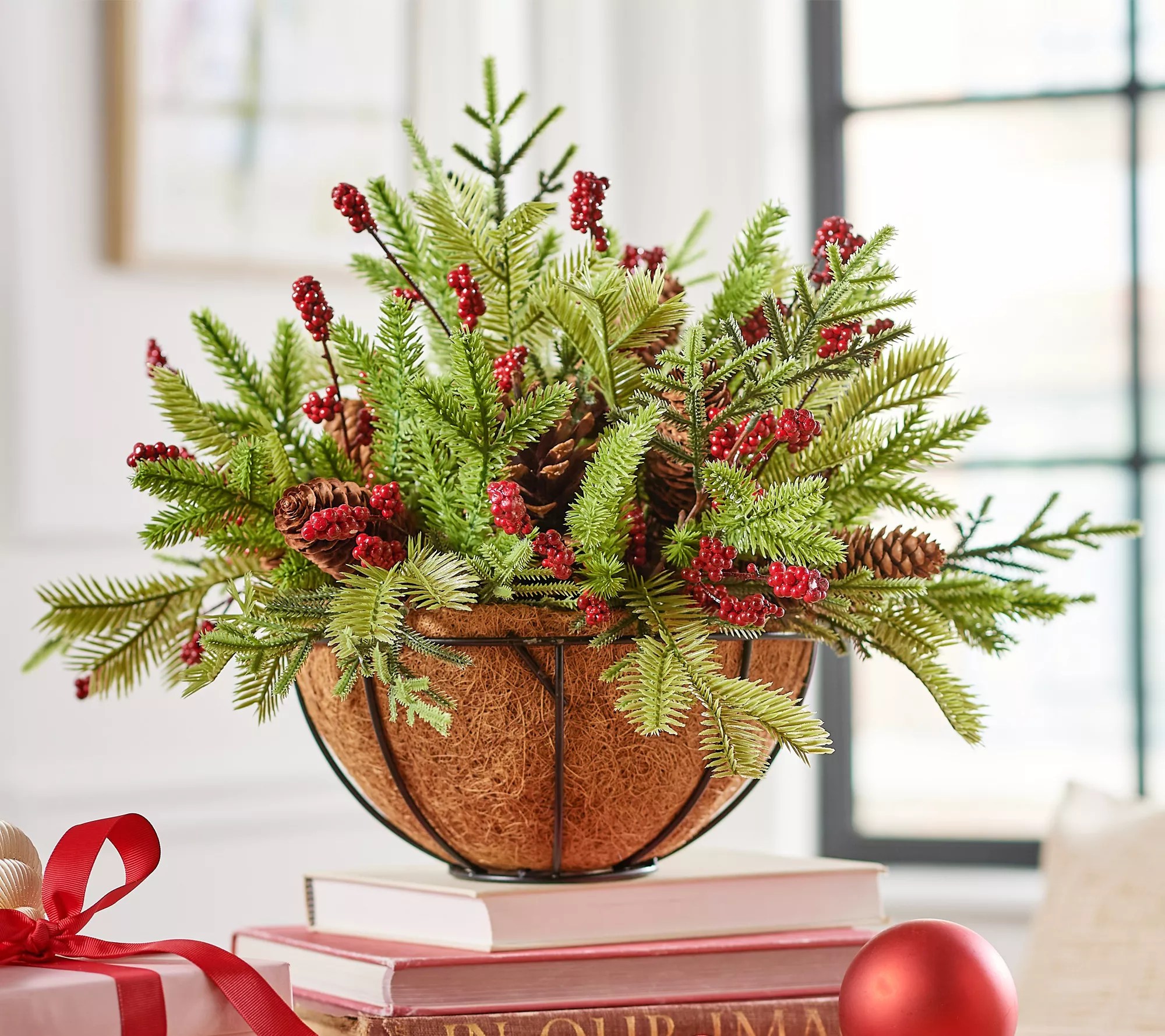 "As Is" Wicker Park 18" Unlit Berry & Pinecone Hanging Basket