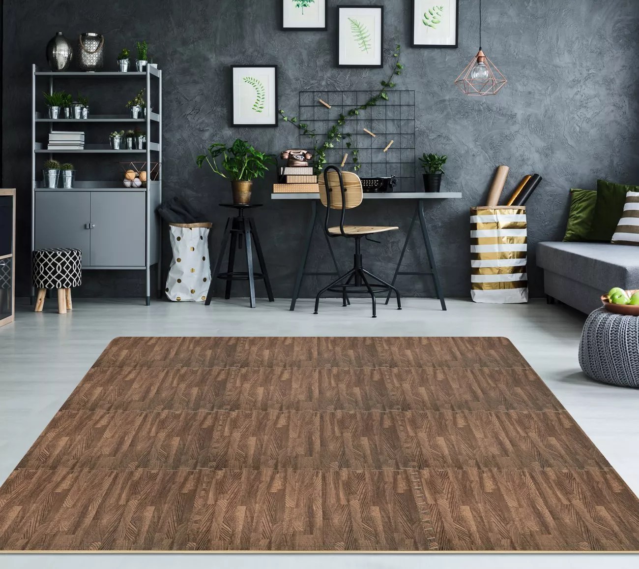 Interlocking Floor Mat Wood Grain Print, 12pc