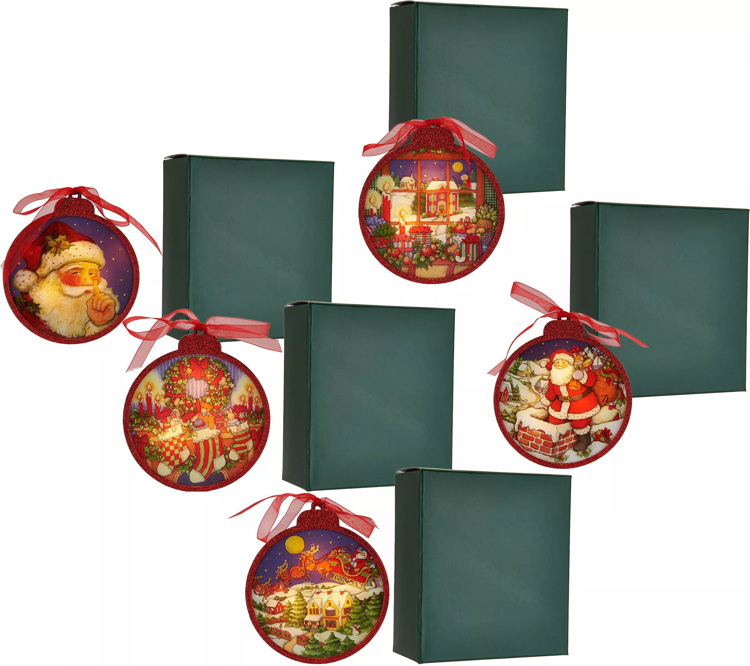Set of 5 Illuminated Ornaments with Gift Boxes by Valerie