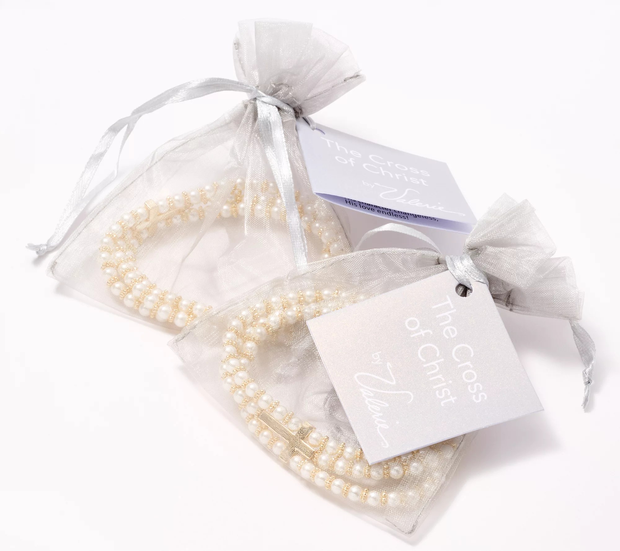 Faithful Heart S/2 Faux Pearl Bracelets with Cross by Valerie