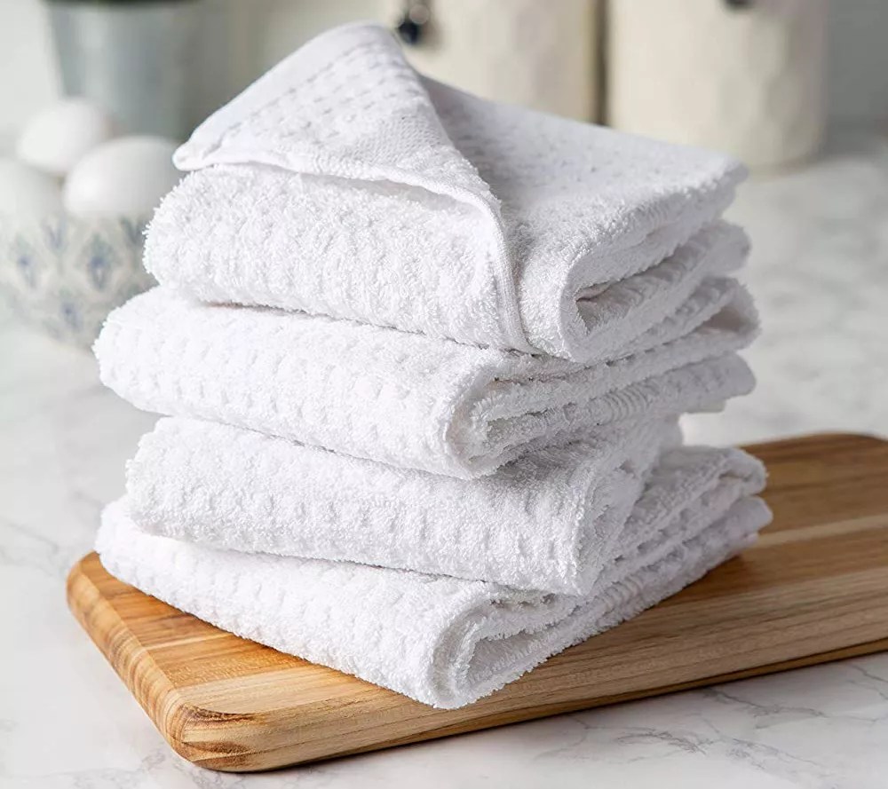 Design Imports Set of 4 Solid Waffle Terry Kitchen Towels