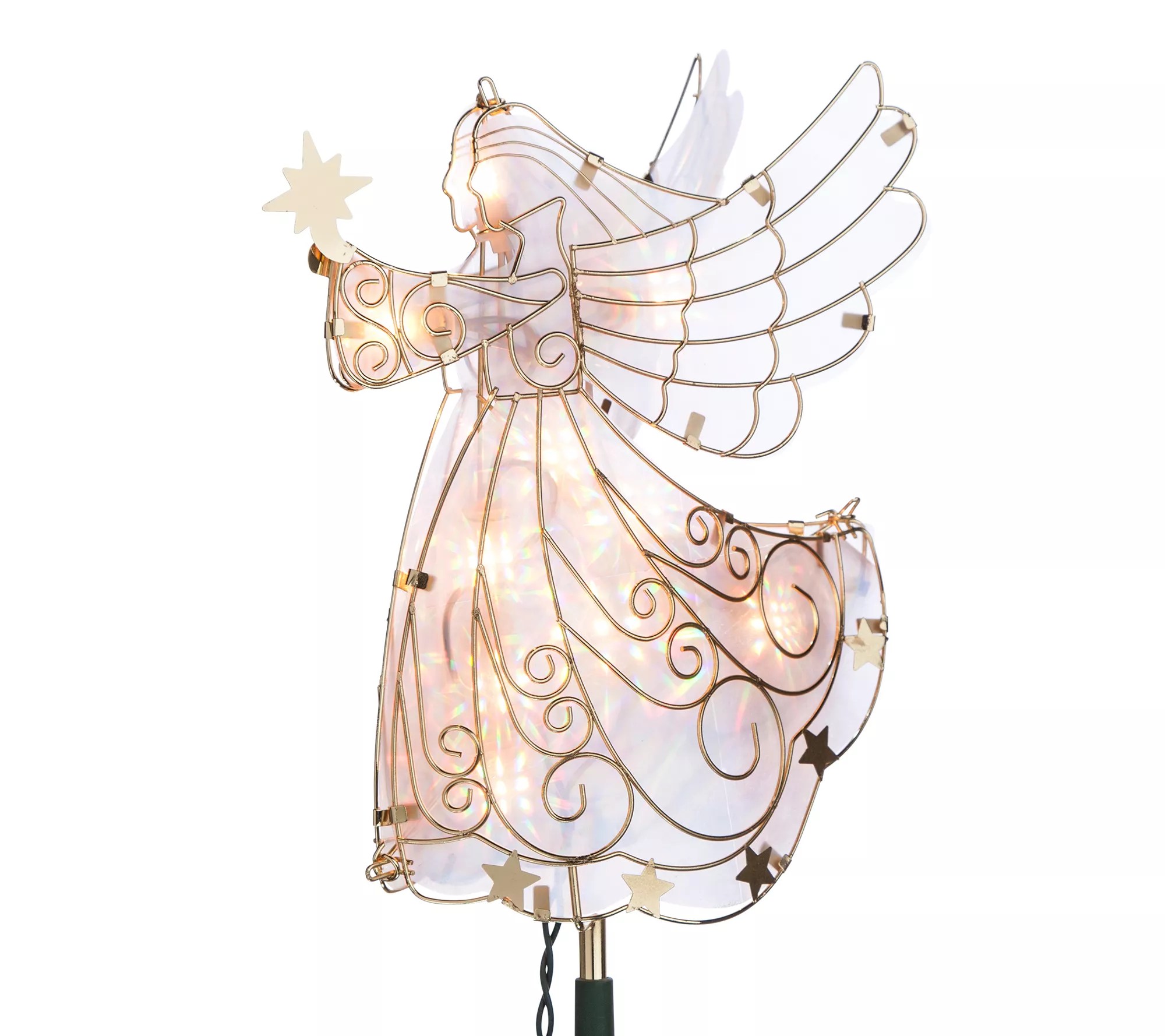 Lighted Angel Tree Topper in Frosty Glass withGold Outline