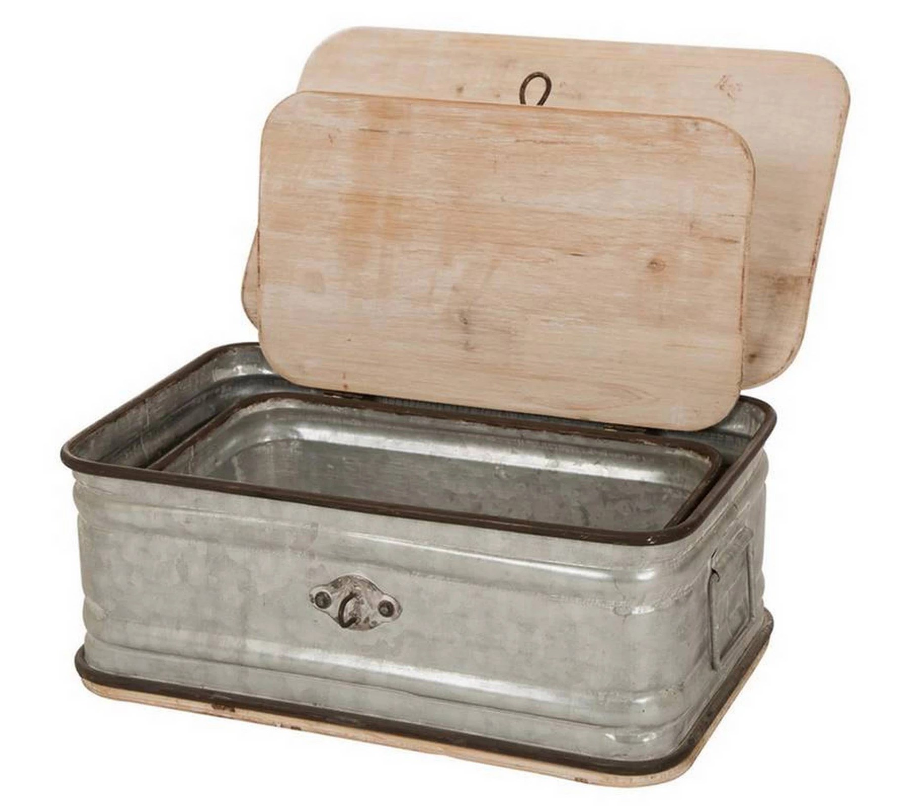 Glitzhome Set of 2 Galvanized Metal & Wood Storage Chests