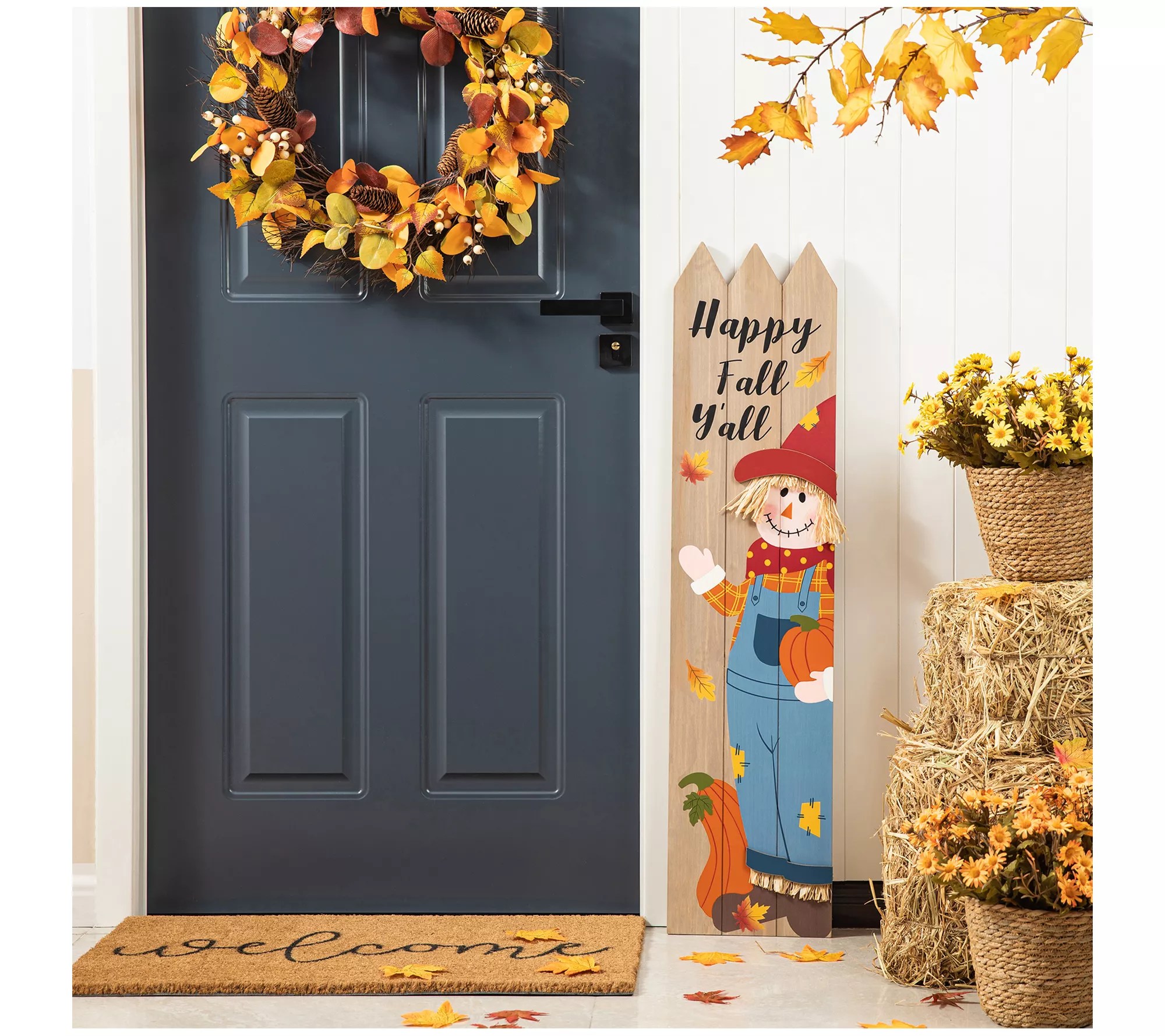 Glitzhome 41.75"H Fall Wood Scarecrow Porch Sign Decor