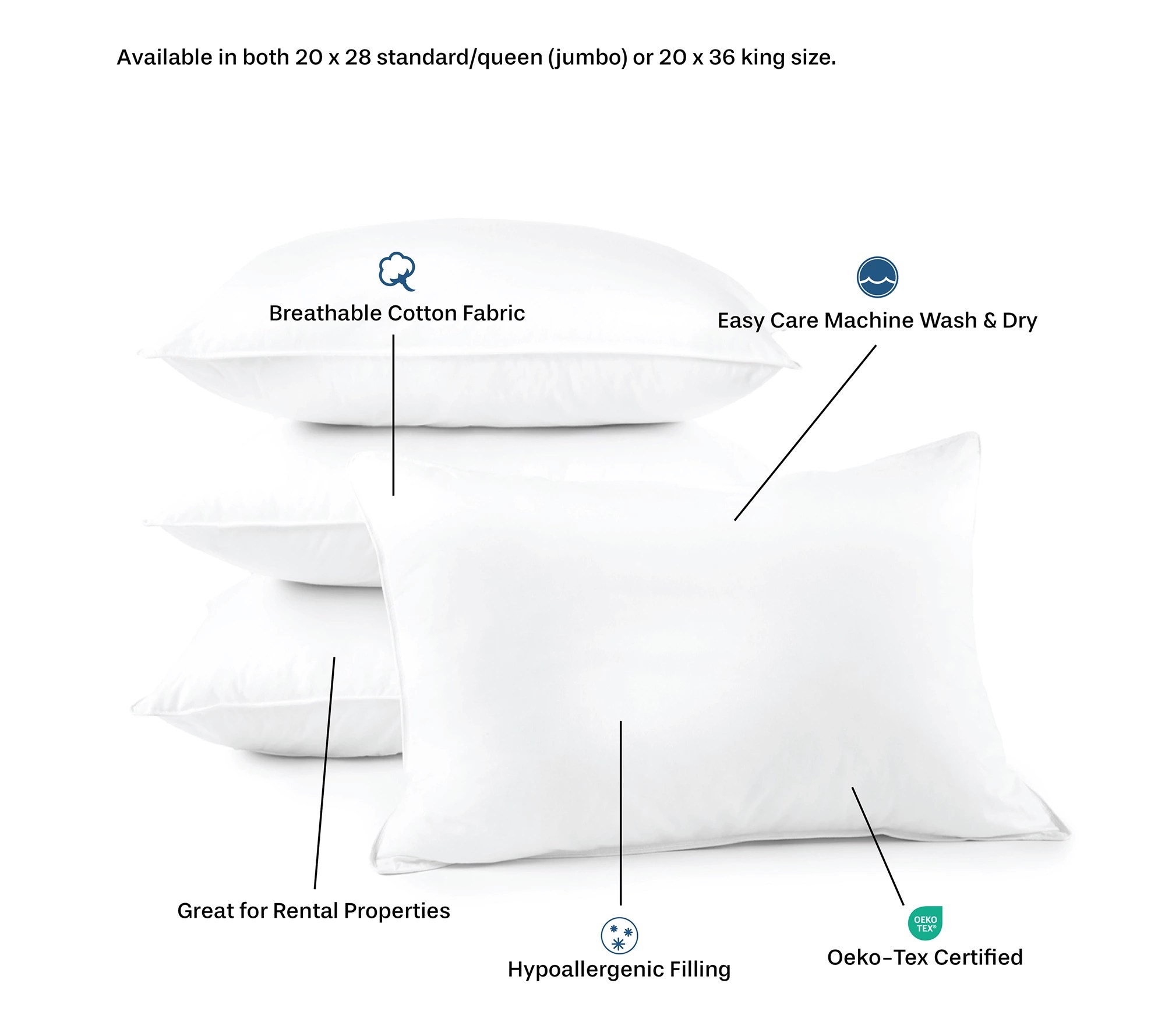 DOWNLITE Soft Density 230 TC Value 4 Pack Pillows King Size