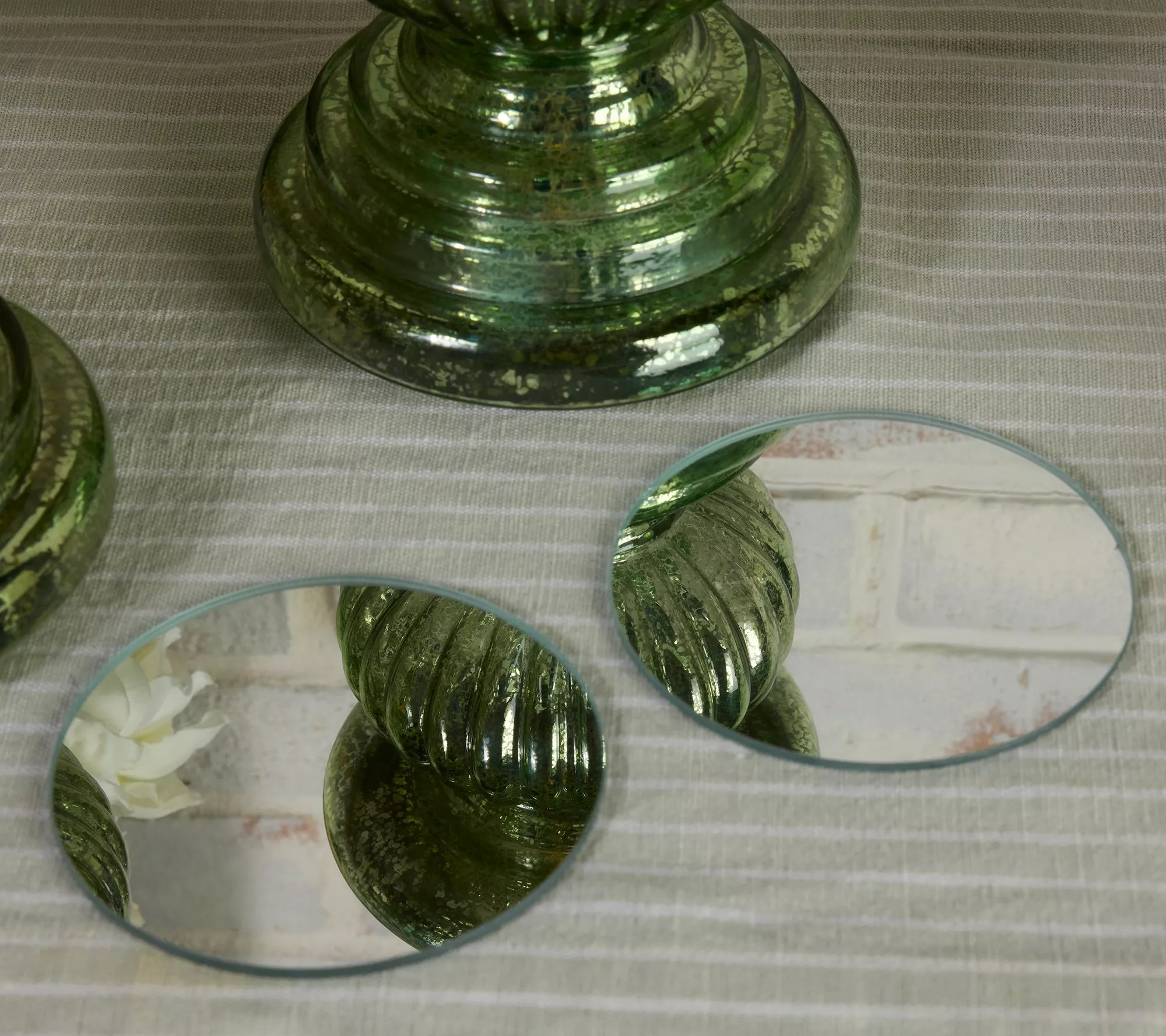 Set of 2 Lit Candle Holder Pedestals with Mirror Inserts by Valerie