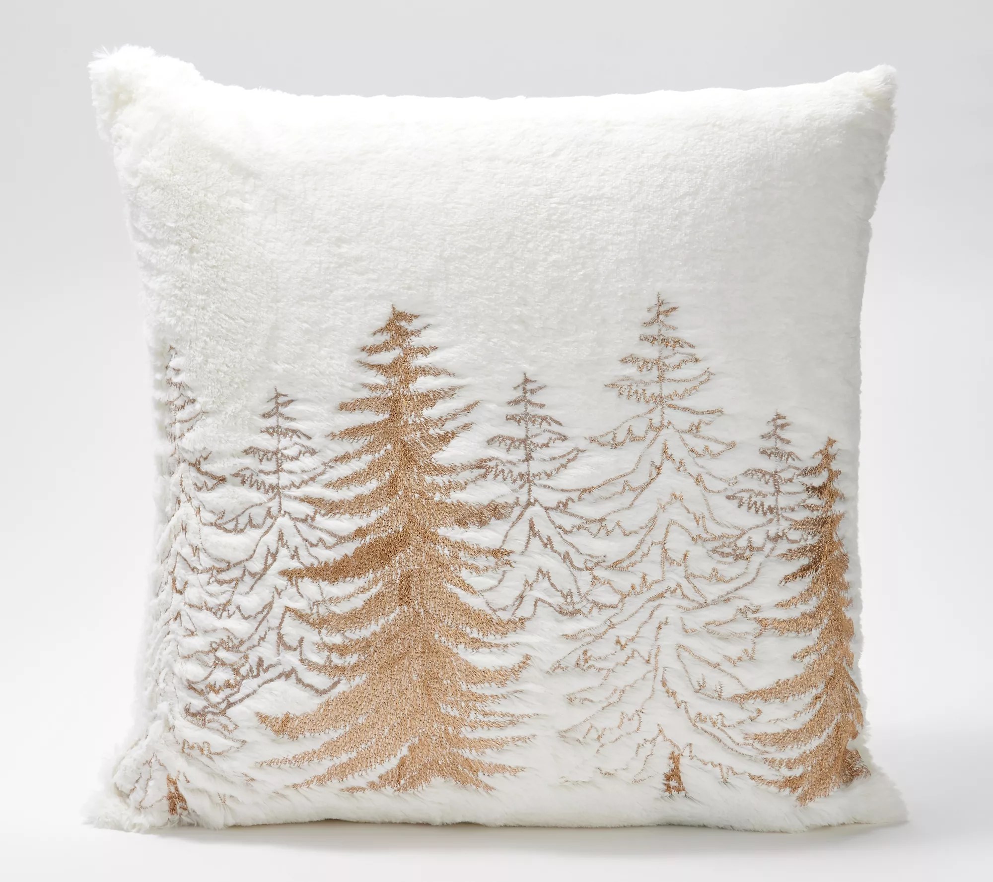 Home Reflections Faux Fur Throw Pillow w/ Tree Embroidery