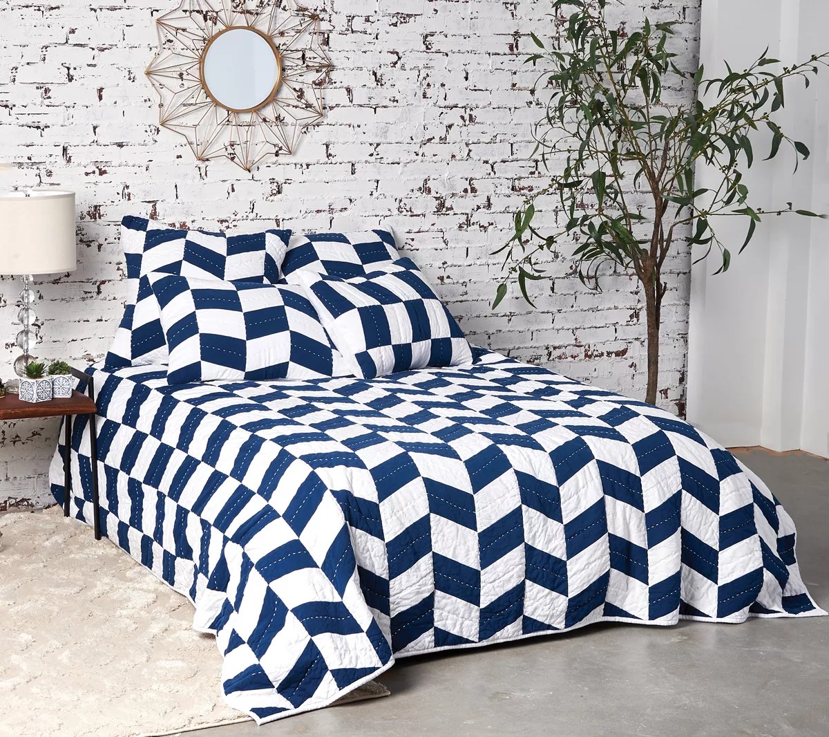 Carol & Frank Herringbone Patch Indigo King Quilt