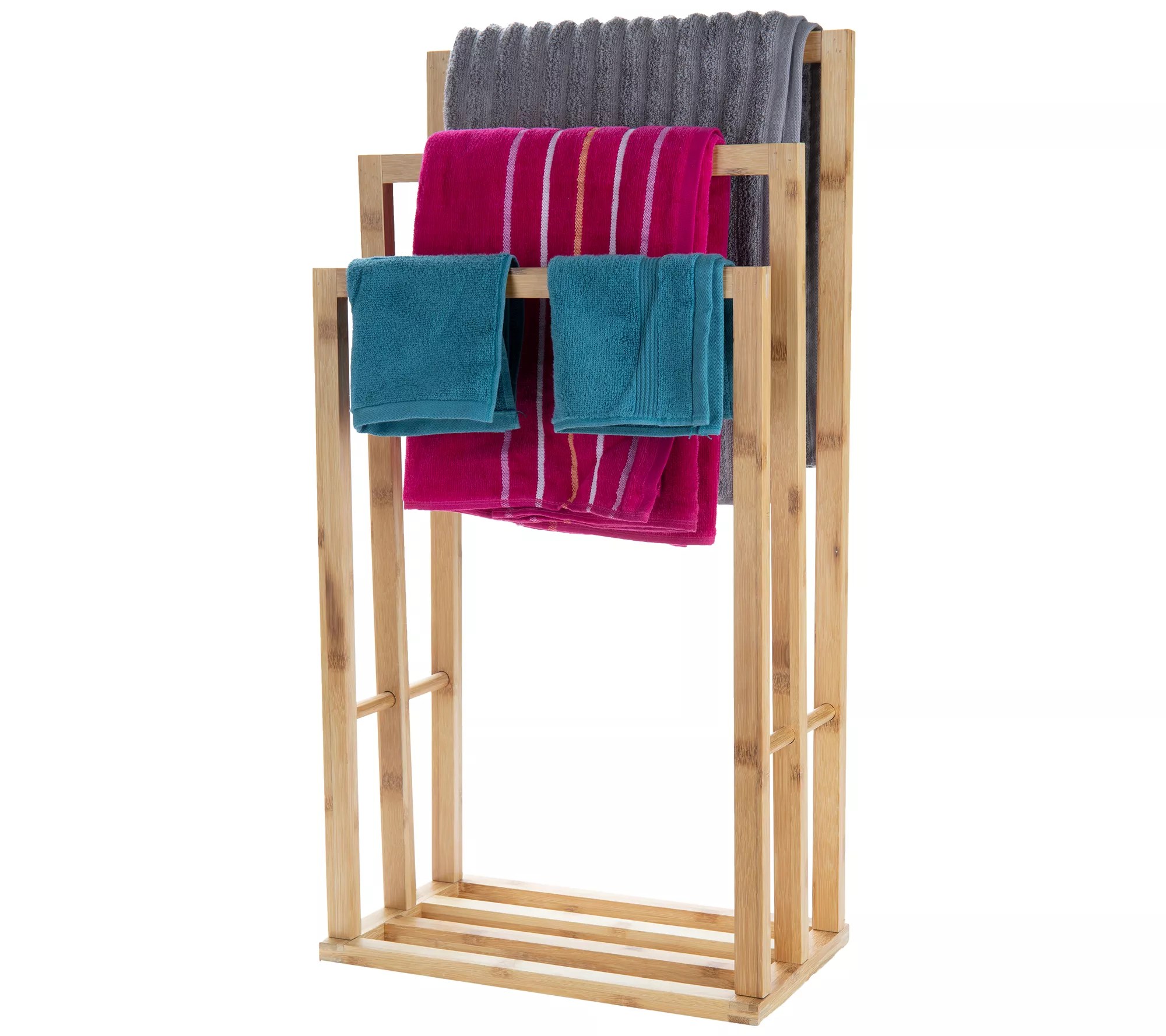 Mind Reader Three Tier Freestanding Bamboo Towel Drying Rack