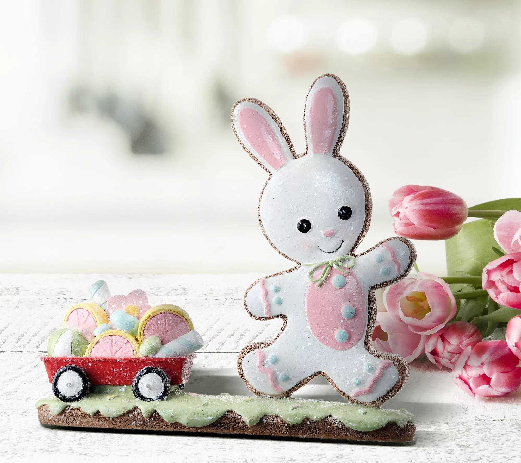 Resin Easter Bunny Cookie & Cart 6.75" by Valerie