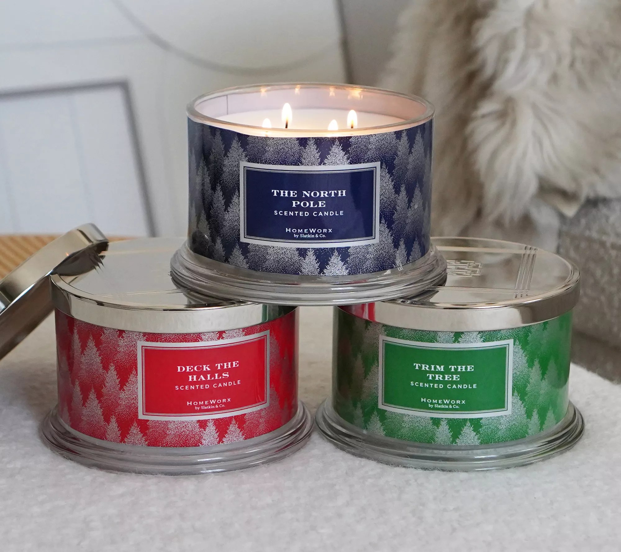 HomeWorx by Slatkin + Co. S/3 18oz Festive Tree Holiday Candles