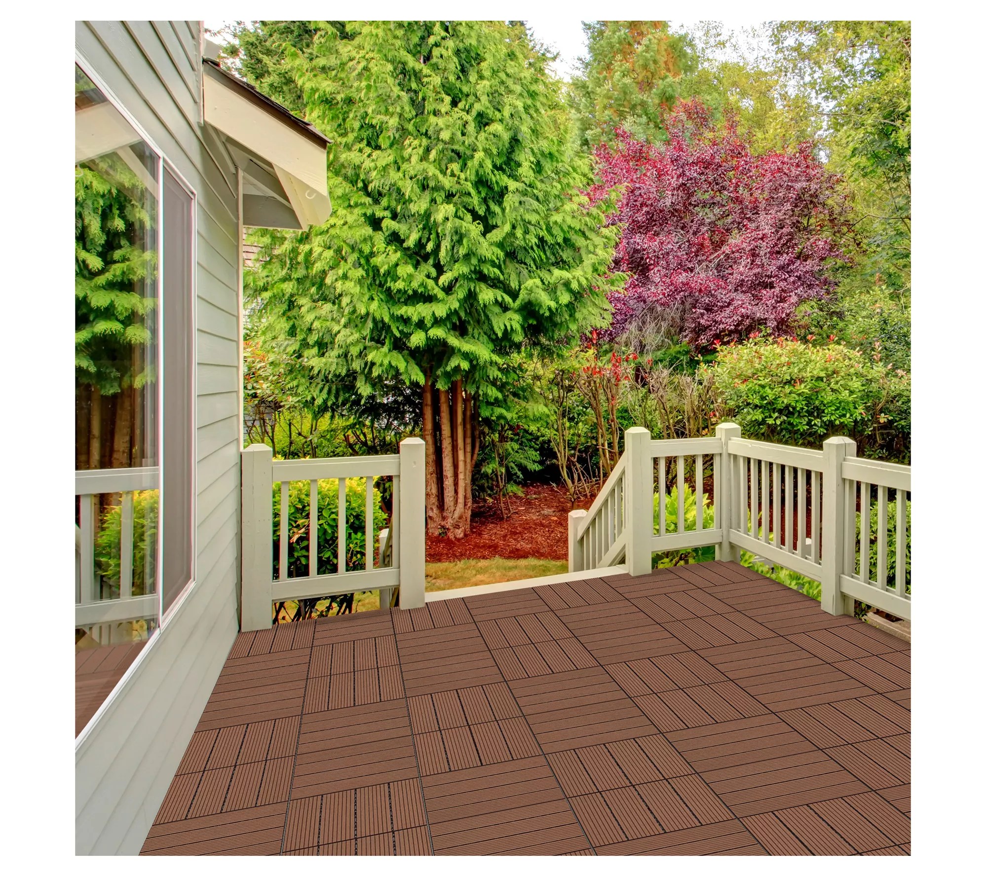 Pure Garden Patio Floor Tiles Set of 6 Wood/Plastic Deck Tiles