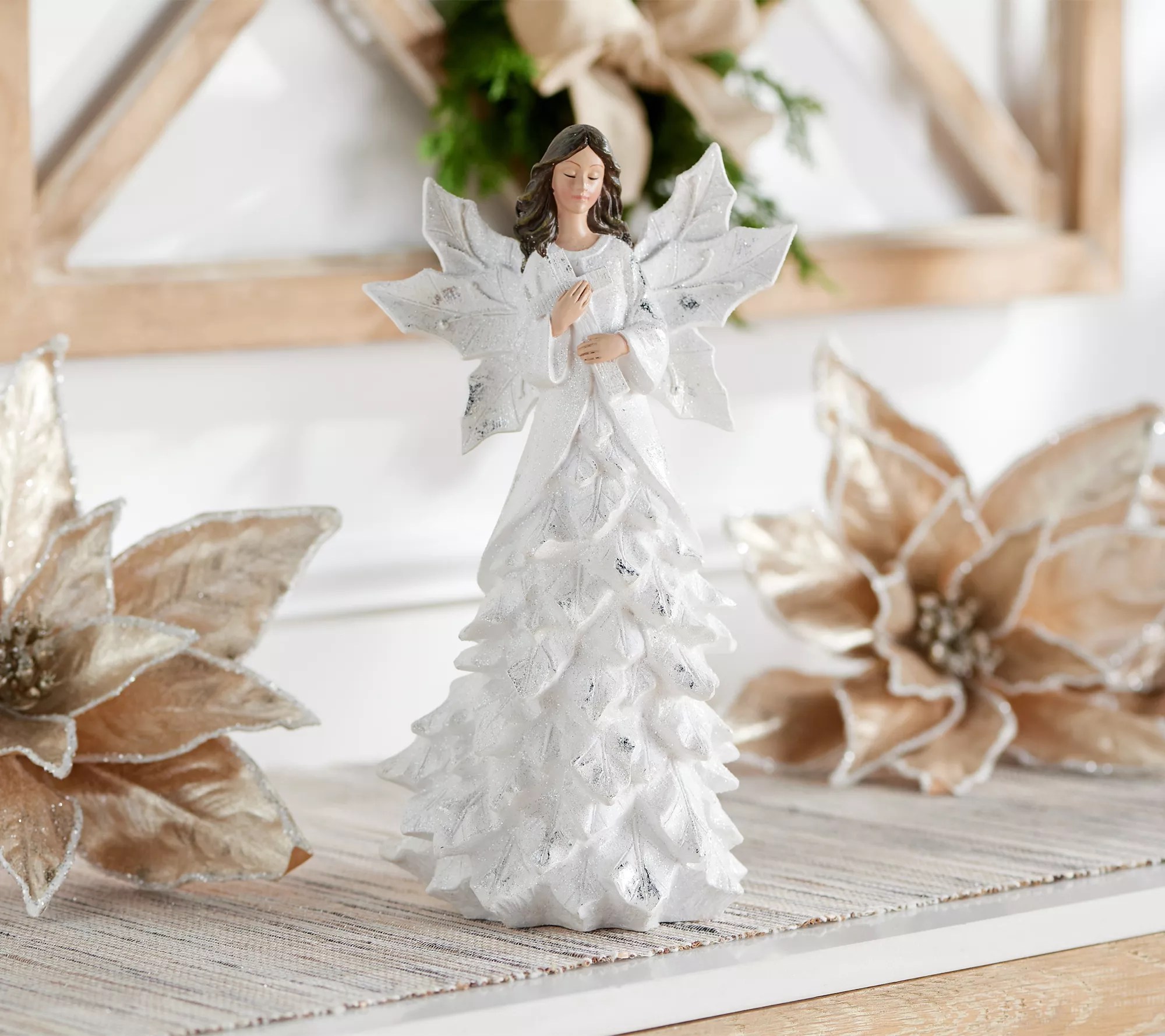 10.5" Angel Figurine with Holly Leaf Skirt by Valerie