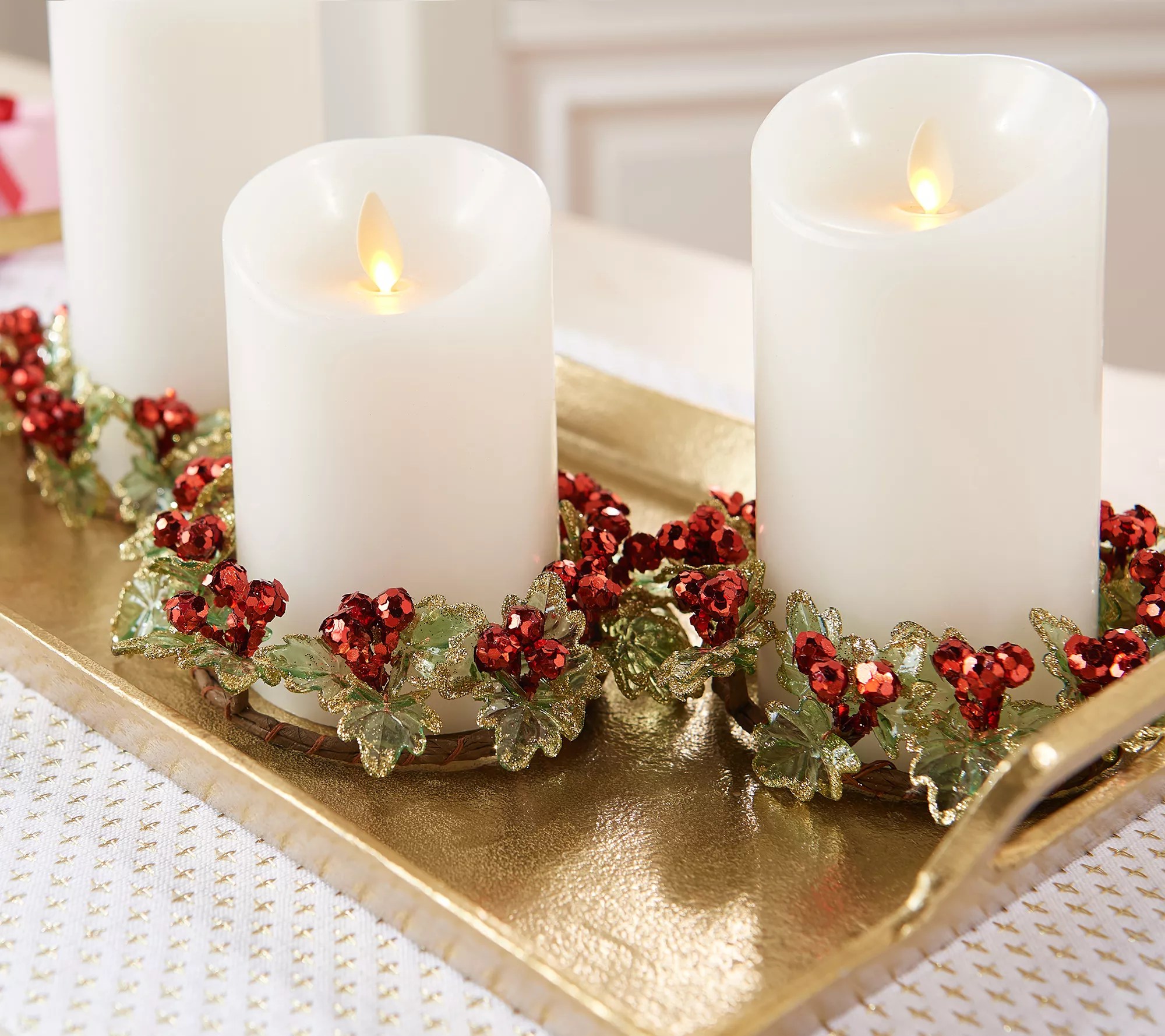 Set of 3 Holly Berry Decorative Candle Rings by Valerie