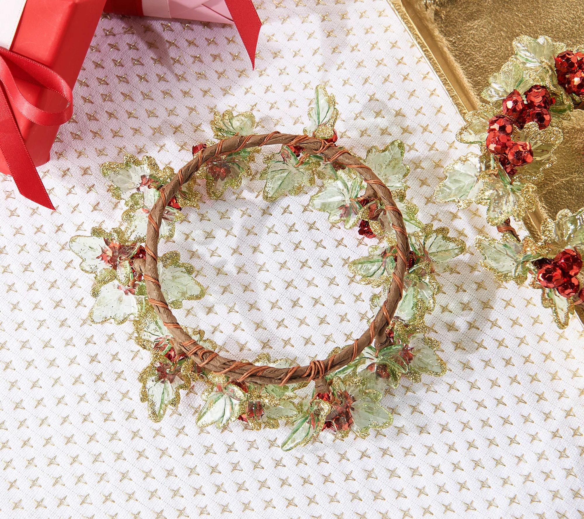 Set of 3 Holly Berry Decorative Candle Rings by Valerie