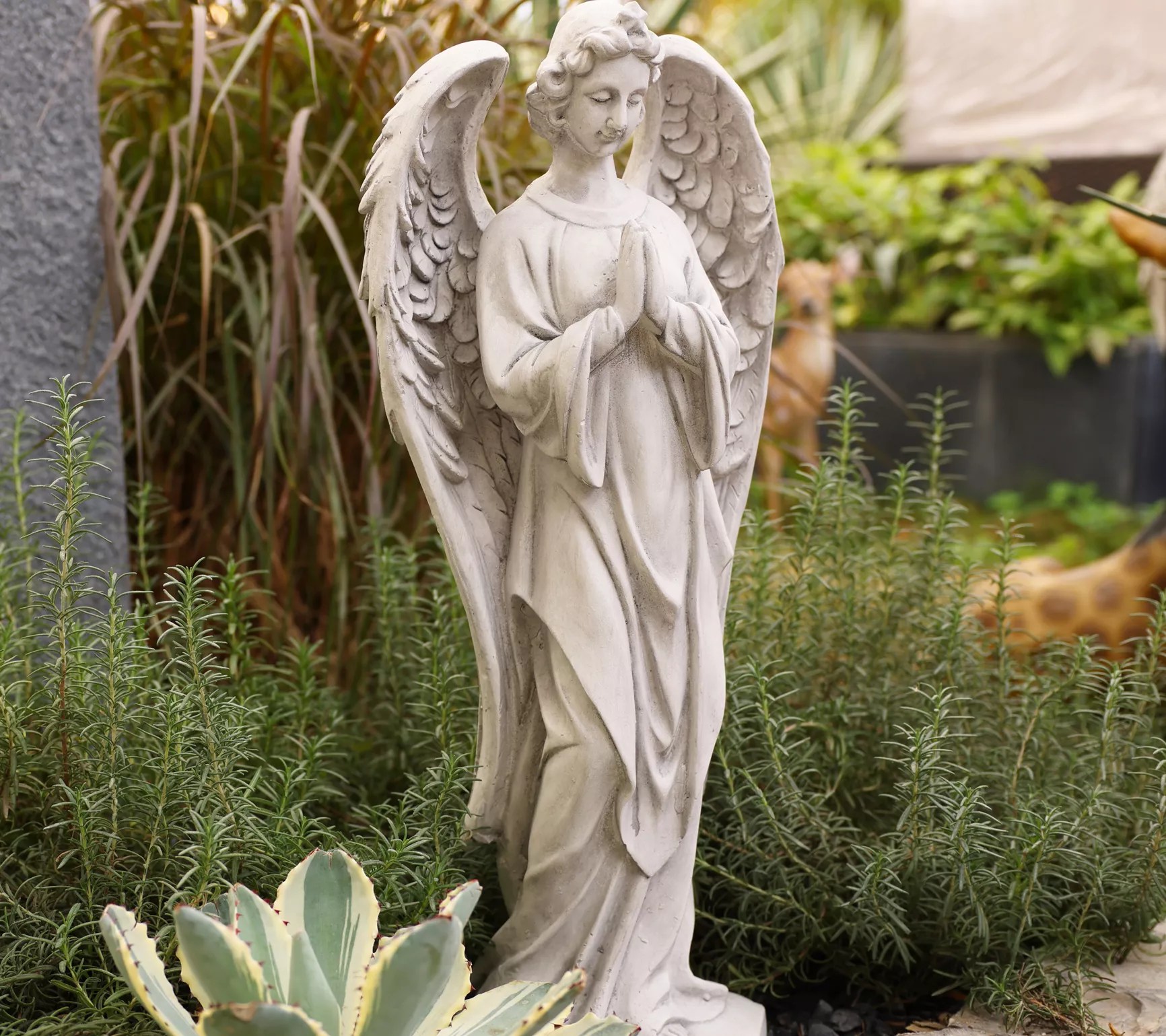 LuxenHome Gray MgO 27" H Praye r Angel Garden Statue