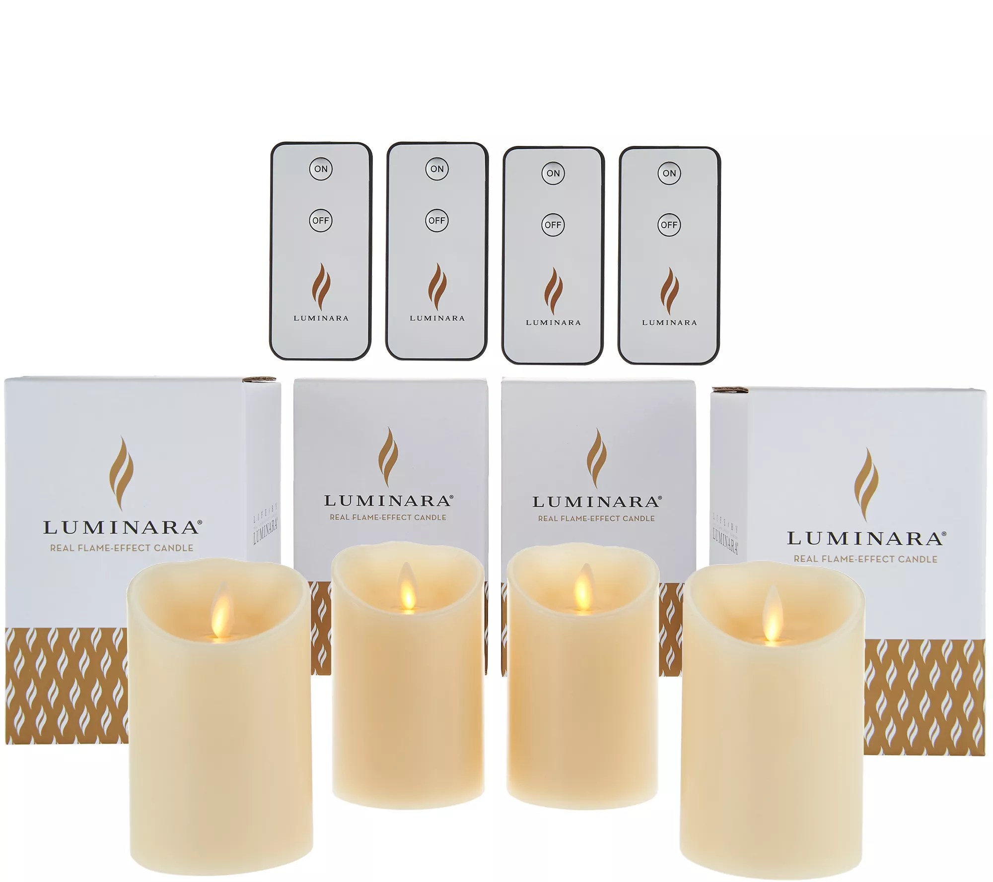 Luminara (4) 4" Flameless Unscented Candles with 4 Remotes