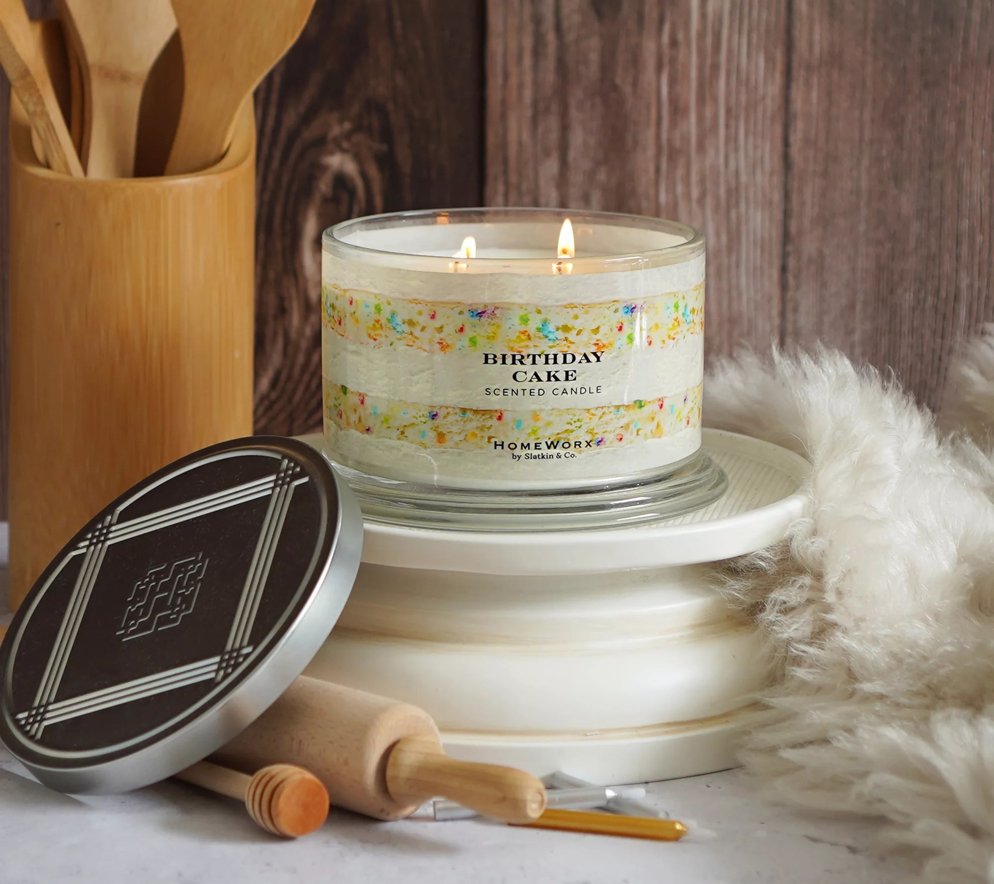 HomeWorx by Slatkin & Co. S/2 Vanilla Birthday Cake 18oz Candles