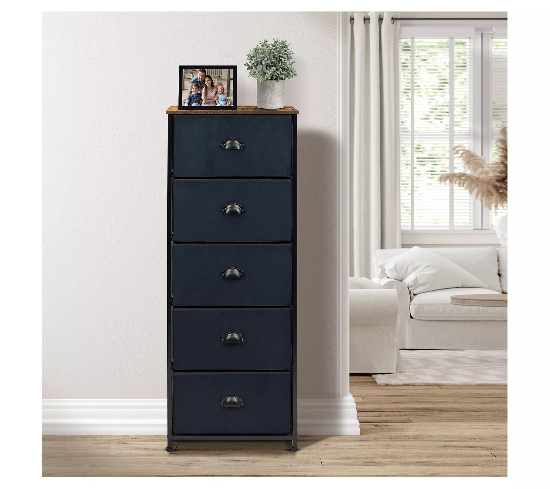 Sorbus Tall Dresser with 5 Drawers Rustic Bl ack