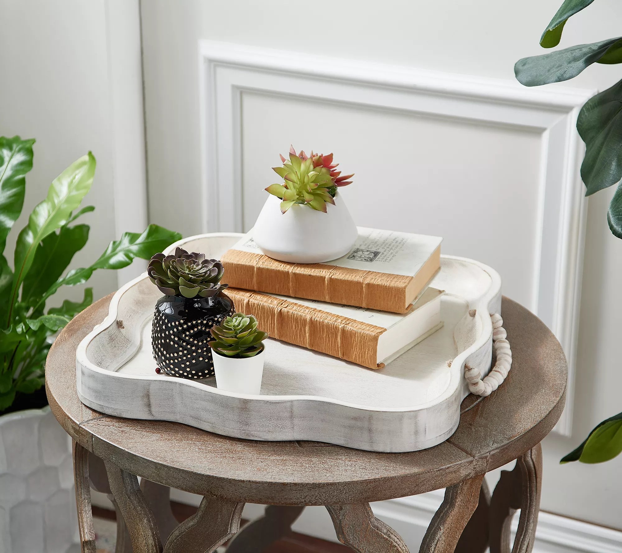 "As Is" Wooden Scalloped Square Tray with Handles by Valerie