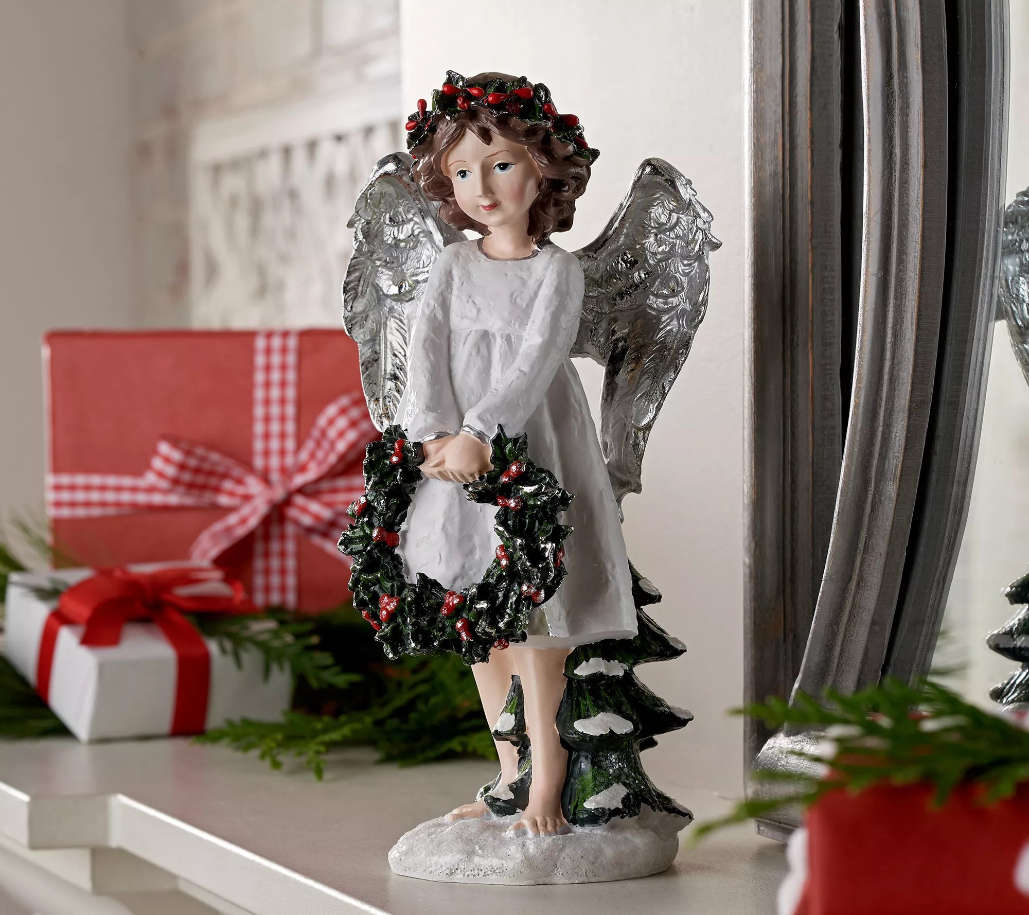 "As Is" Holiday Angel Figurine Holding Wreath by Valerie