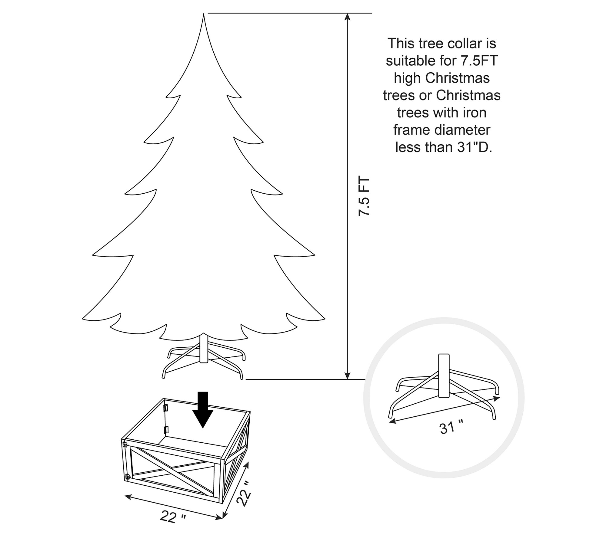 Glitzhome Farmhouse Wooden Christmas Tree Collar 22" Med