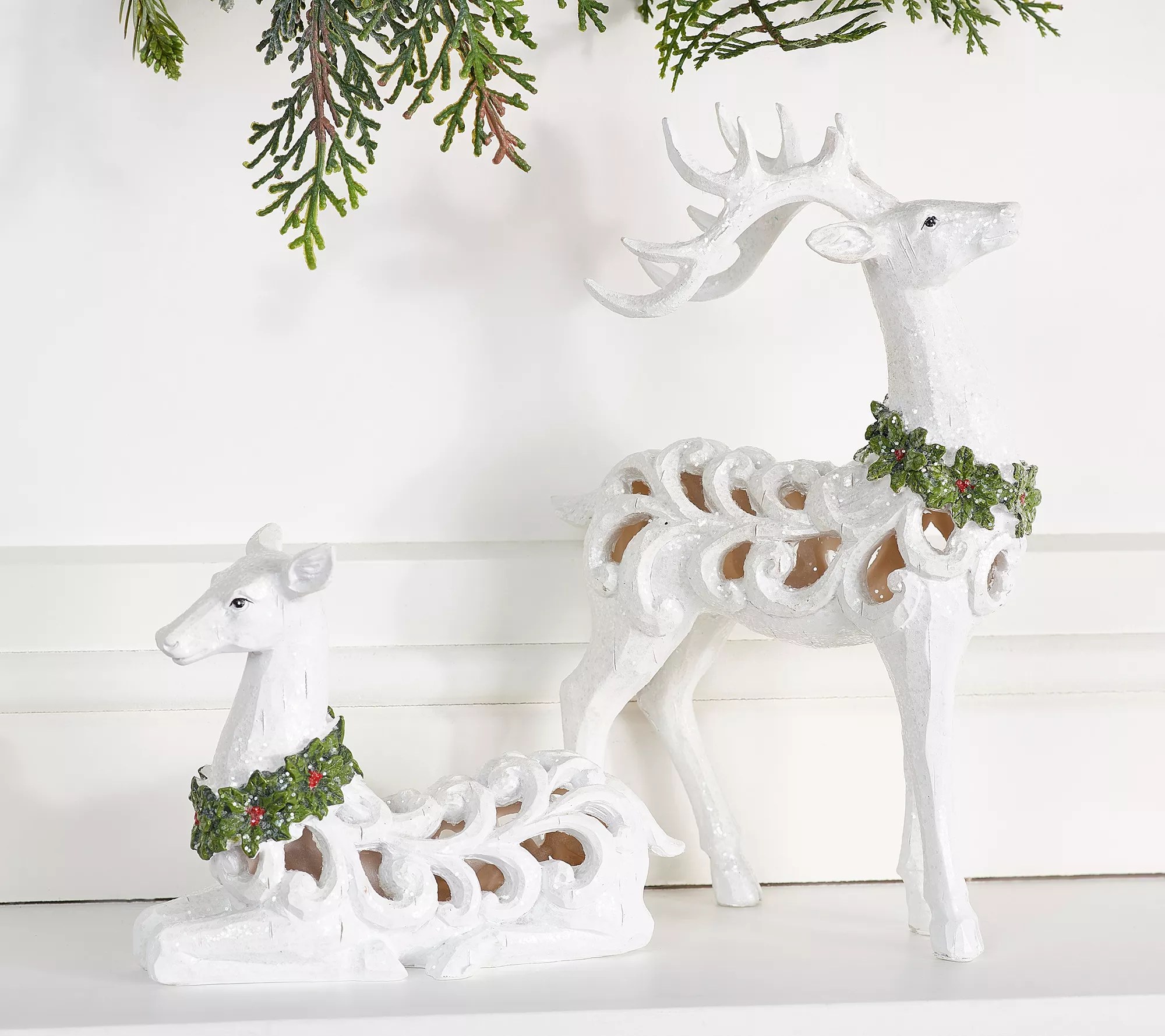 "As Is" Set of 2 Carved Design Reindeer by Valerie