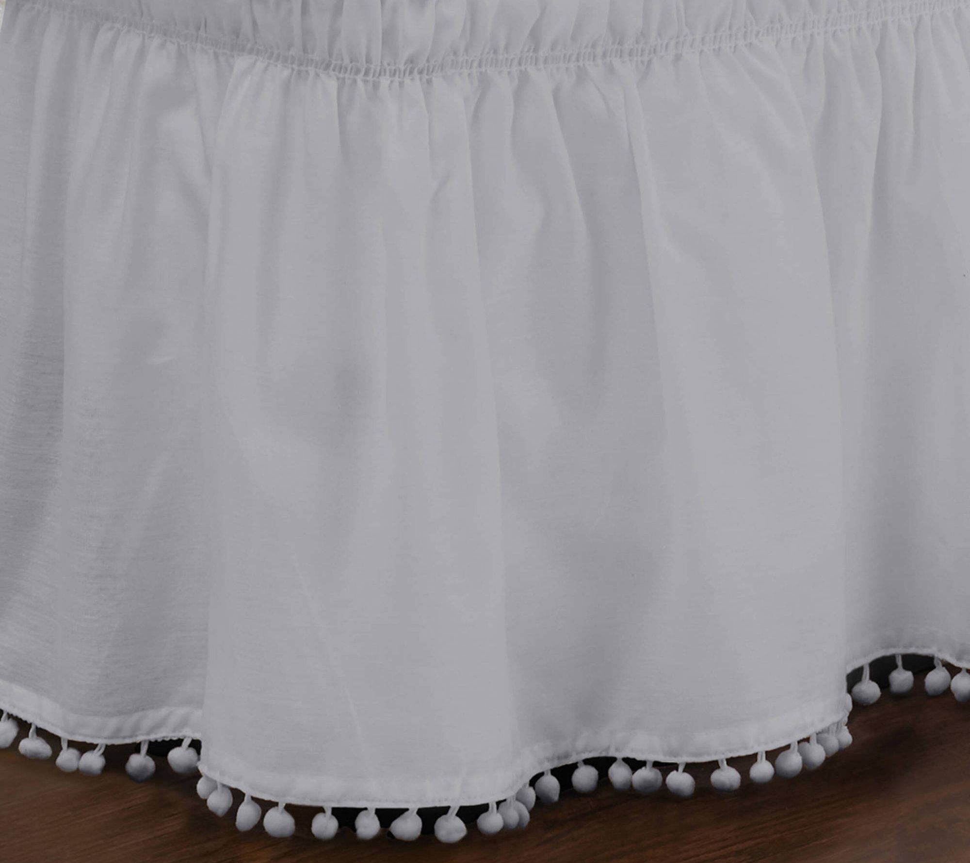 Easy Fit Adjustable Pom Pom Fringe Bed Skirt, Queen/King